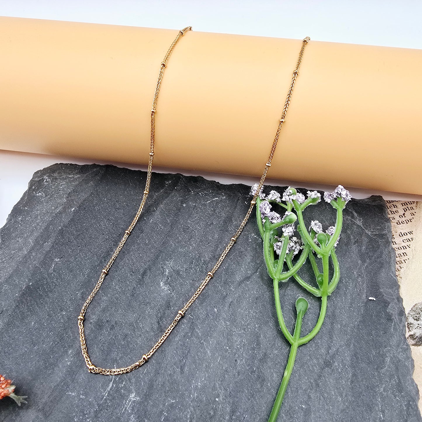 Delicate Rose Gold Chain Necklace with Bead Accents – 17.7 Inch, XPNL0009 (2001-9)