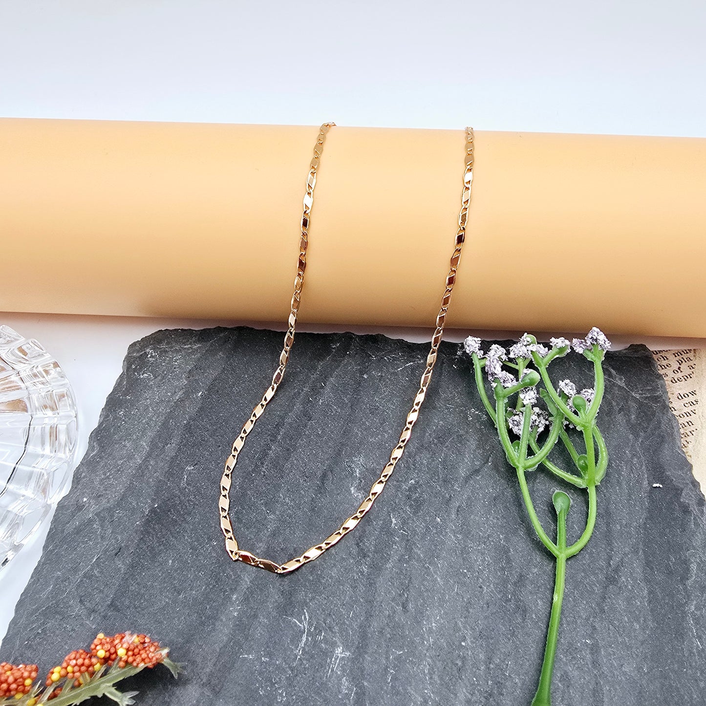 Rose Gold Figaro Chain Necklace with Extender – 19.7 Inch Shine, XPNL0010 (2001-10)