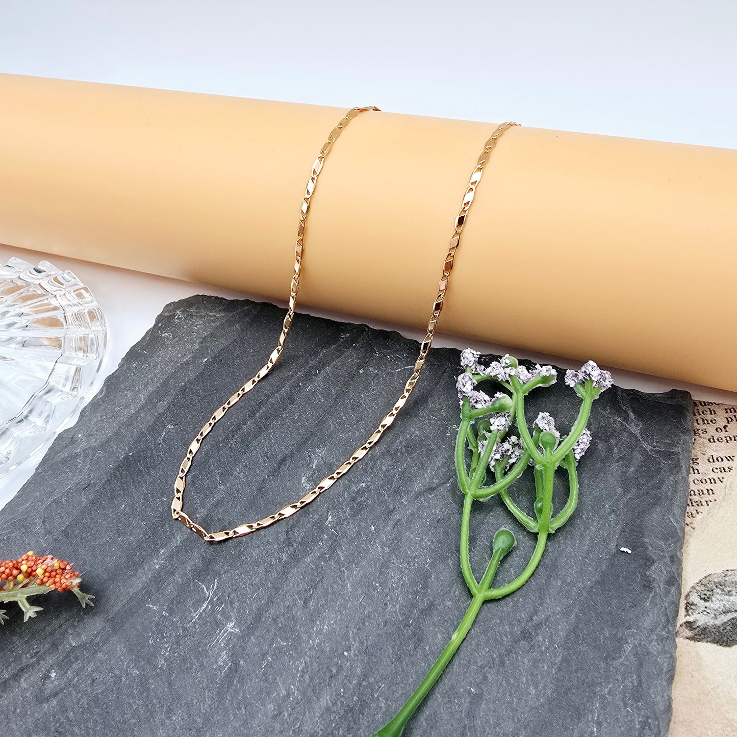 Rose Gold Figaro Chain Necklace with Extender – 19.7 Inch Shine, XPNL0010 (2001-10)