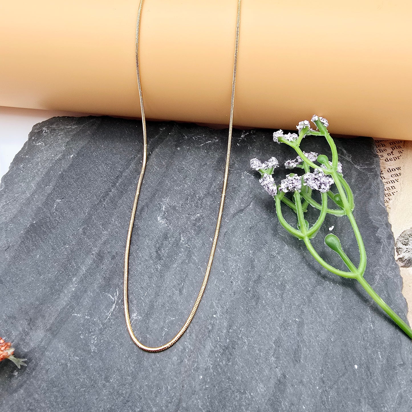 Minimalist Rose Gold Snake Chain Necklace, 18 Inch, Gold Plated Brass, XPNL0017 (2002-7)