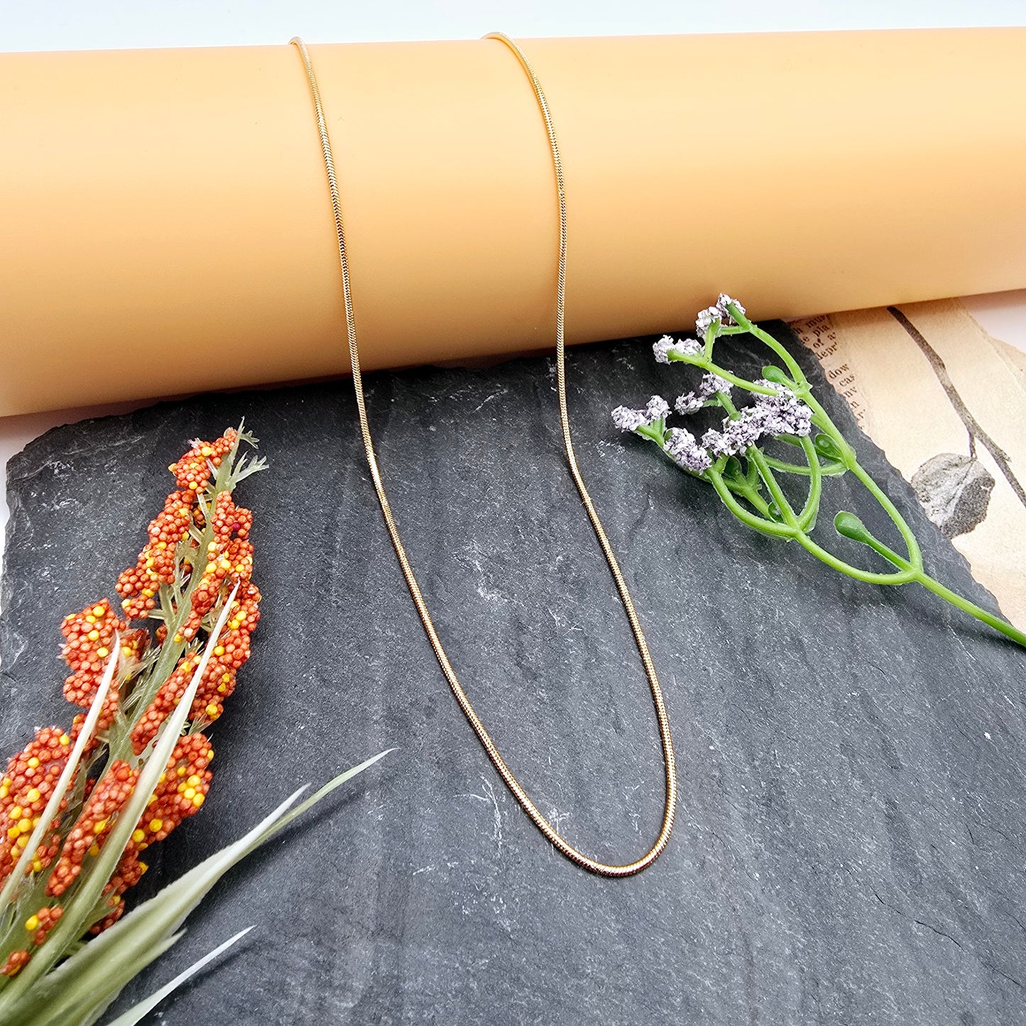 Minimalist Rose Gold Snake Chain Necklace, 18 Inch, Gold Plated Brass, XPNL0017 (2002-7)