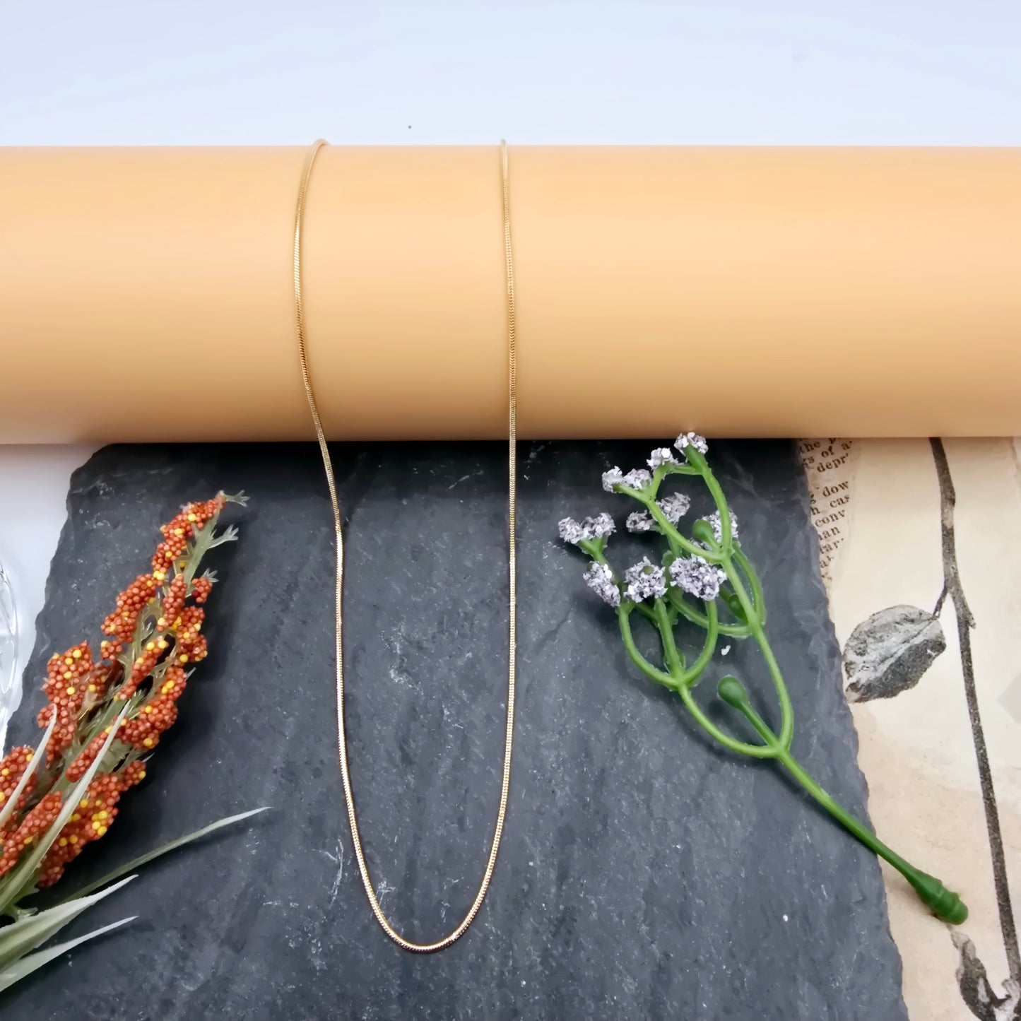 Minimalist Rose Gold Snake Chain Necklace, 18 Inch, Gold Plated Brass, XPNL0017 (2002-7)