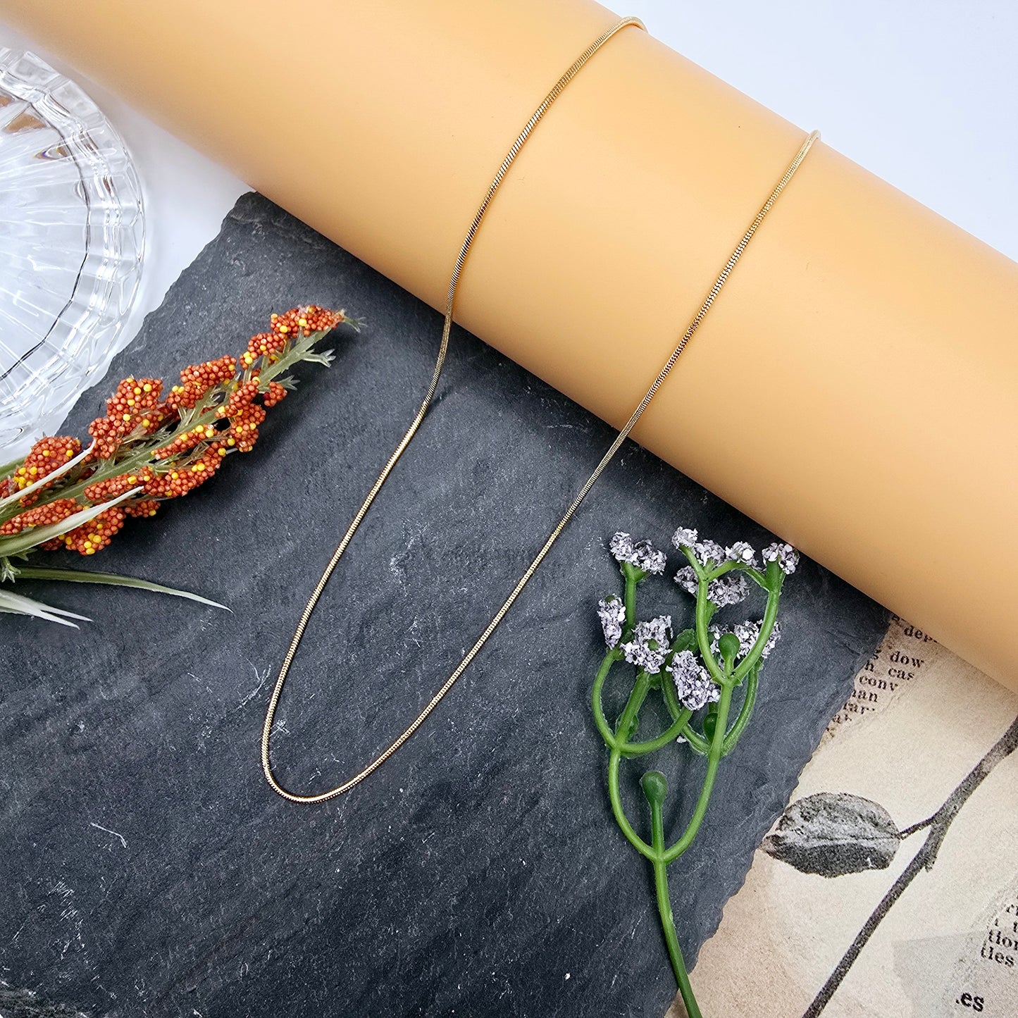 Minimalist Rose Gold Snake Chain Necklace, 18 Inch, Gold Plated Brass, XPNL0017 (2002-7)