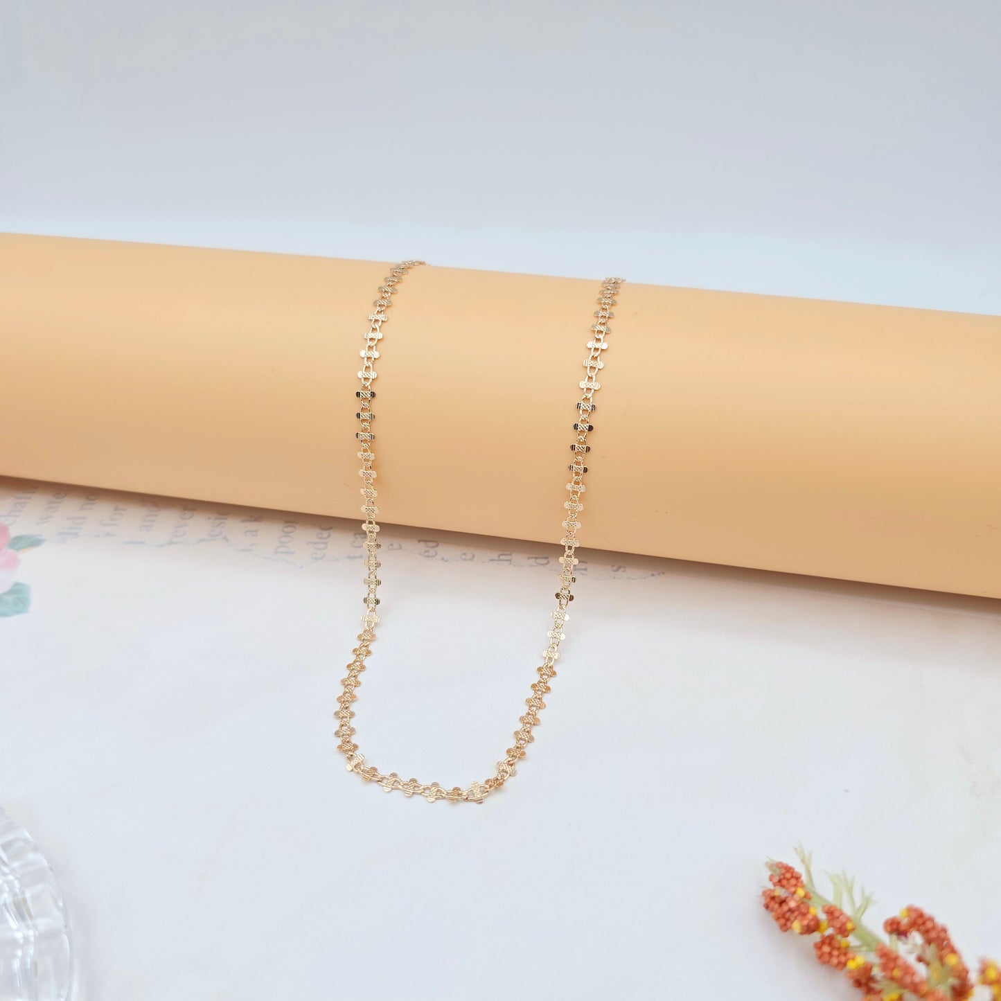 Rose Gold Plated Brass Necklace with Elegant Pattern – 17.7 Inches, XPNL0024 (2003-4)