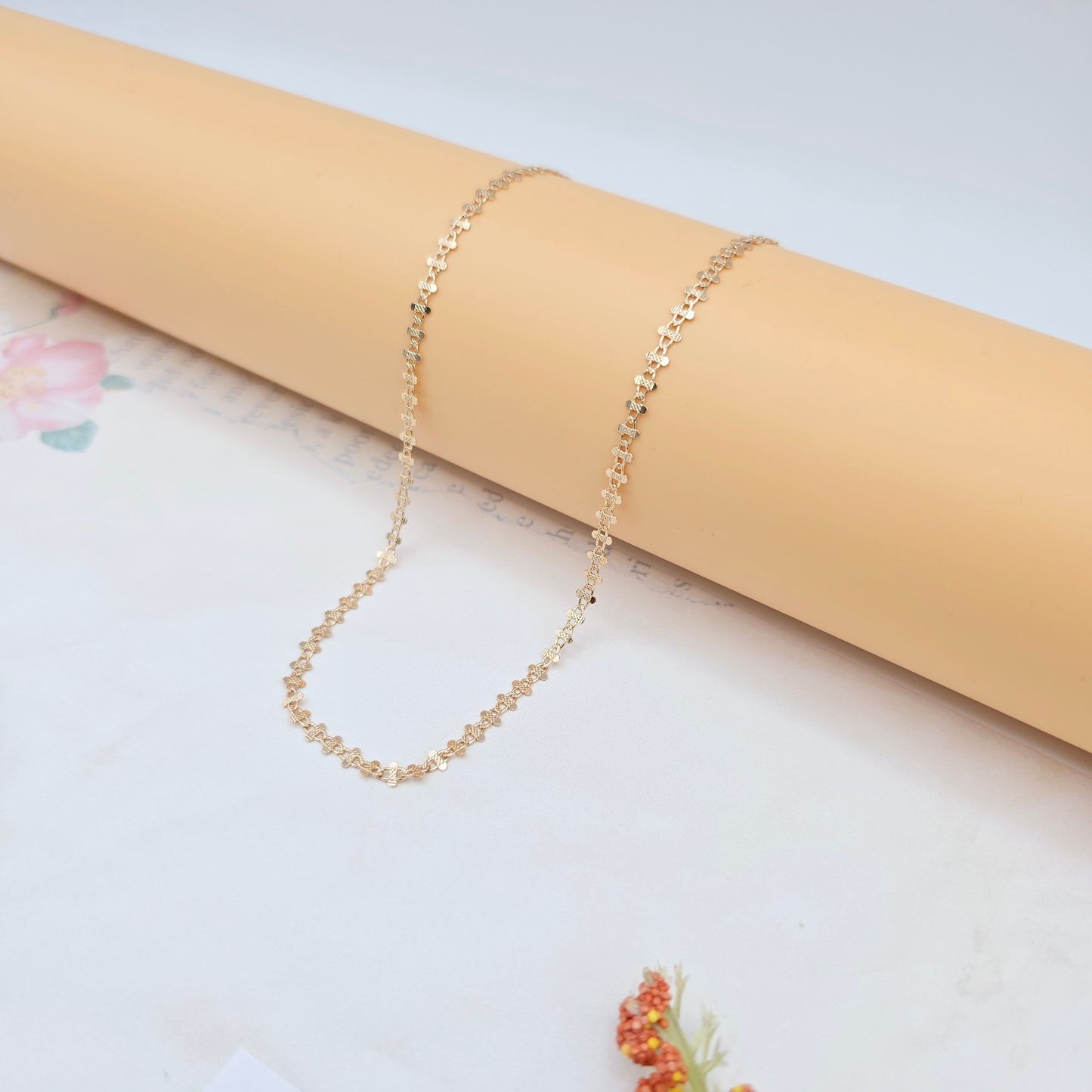 Rose Gold Plated Brass Necklace with Elegant Pattern – 17.7 Inches, XPNL0024 (2003-4)