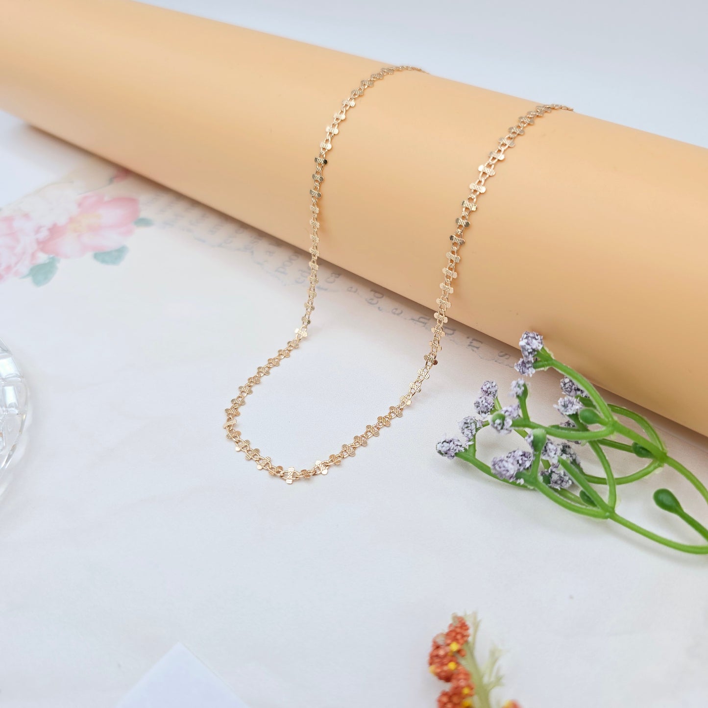 Rose Gold Plated Brass Necklace with Elegant Pattern – 17.7 Inches, XPNL0024 (2003-4)