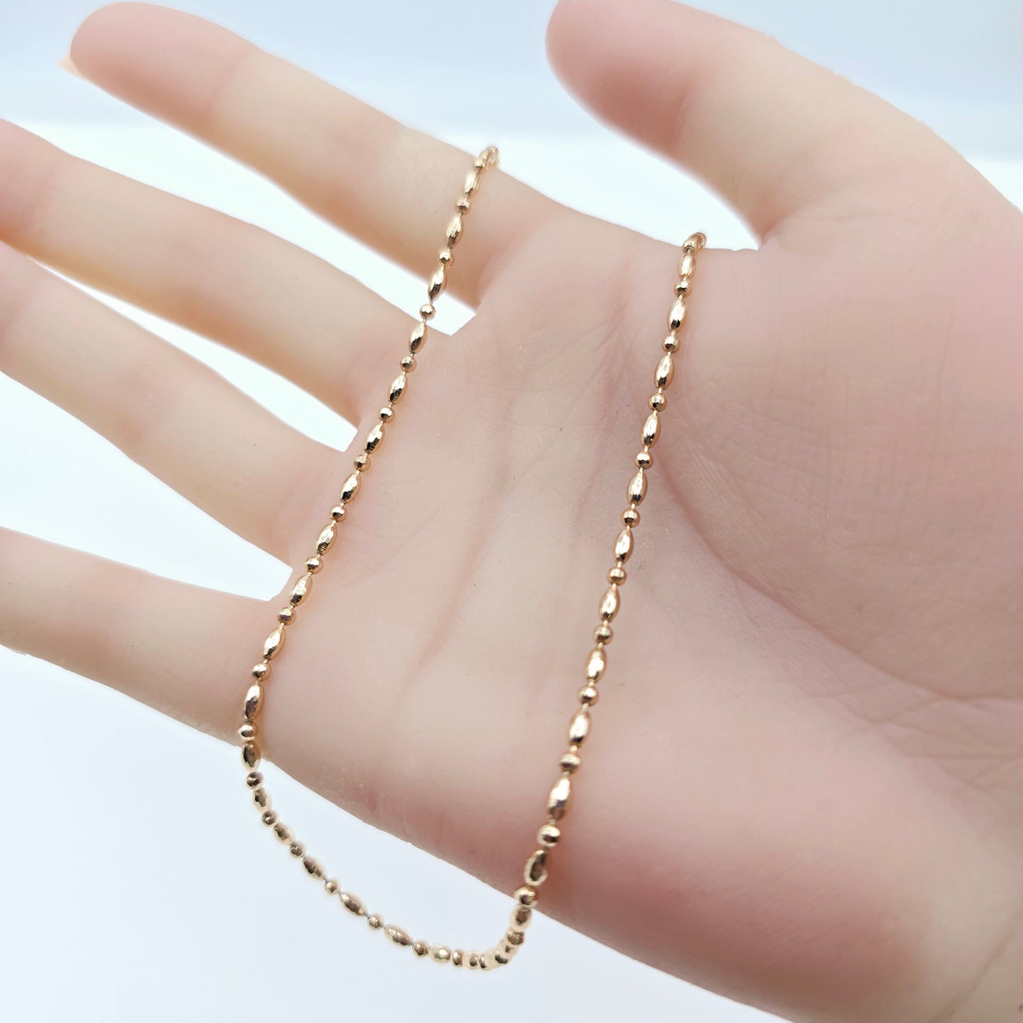Dainty Rose Gold Beaded Chain Necklace, 17.7 Inch Everyday Style, XPNL0028 (2003-8)