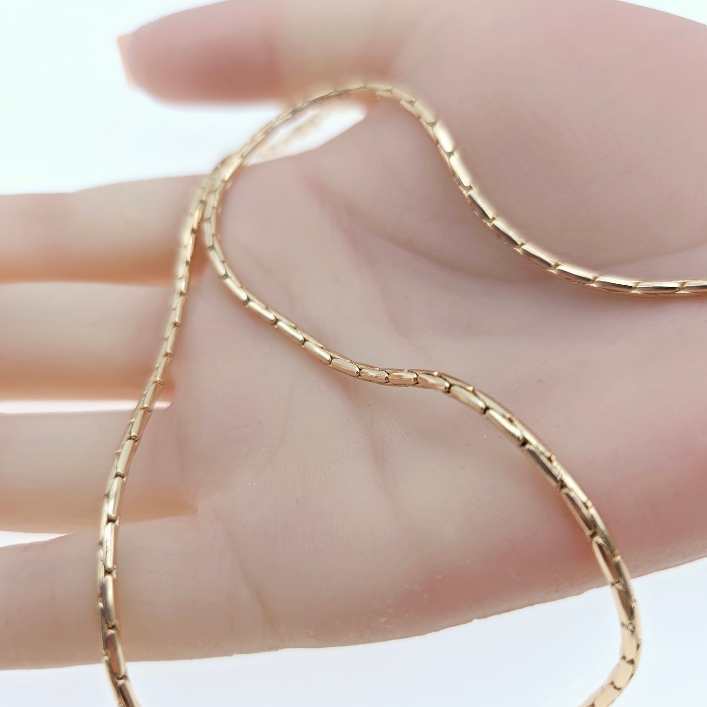Slim Rose Gold Rectangle Link Necklace, 19.7 Inch Polished Chain, XPNL0038 (2004-8)