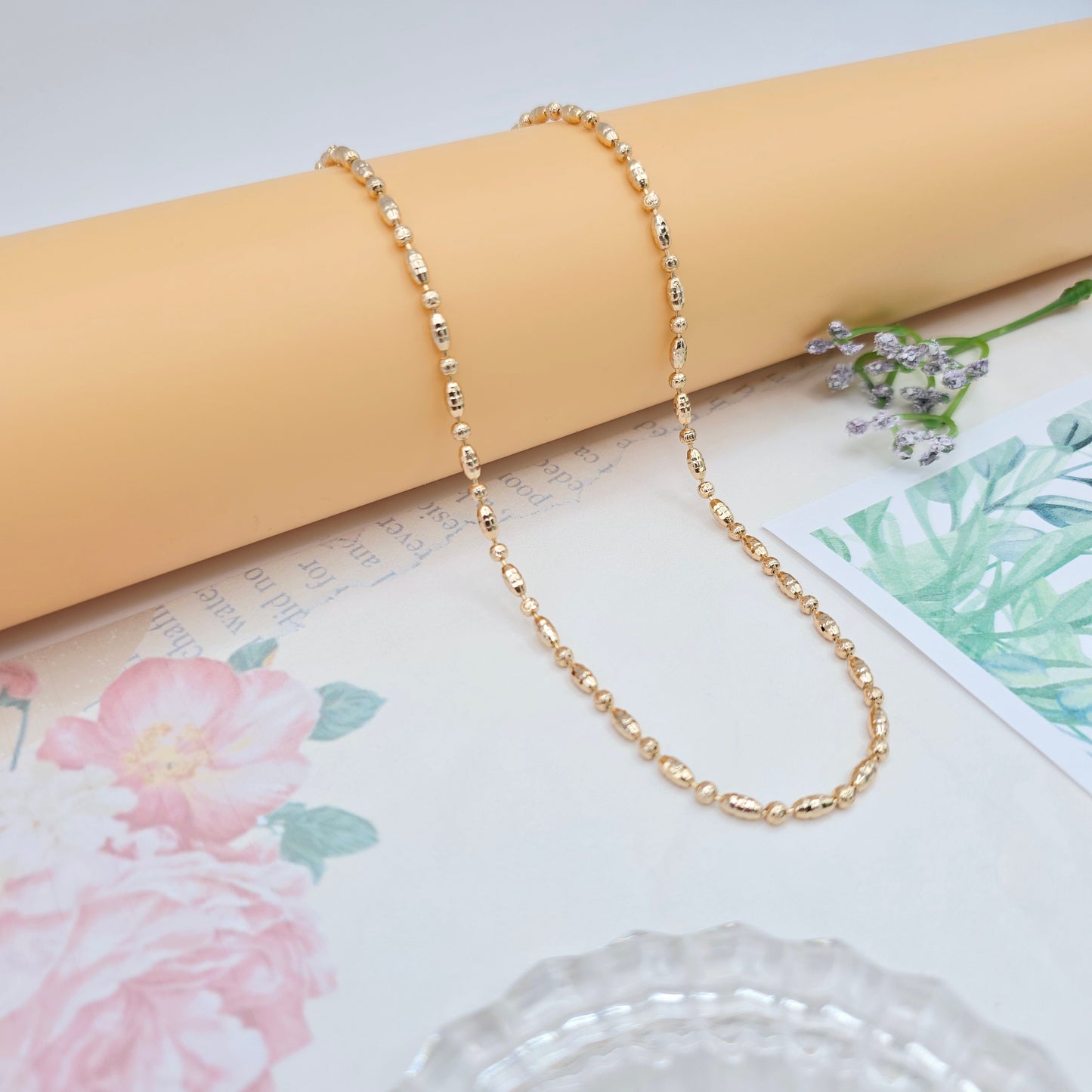 Rose Gold Bead Chain Necklace in Elegant Glossy Finish – 45cm, XPNL0041 (2005-1)