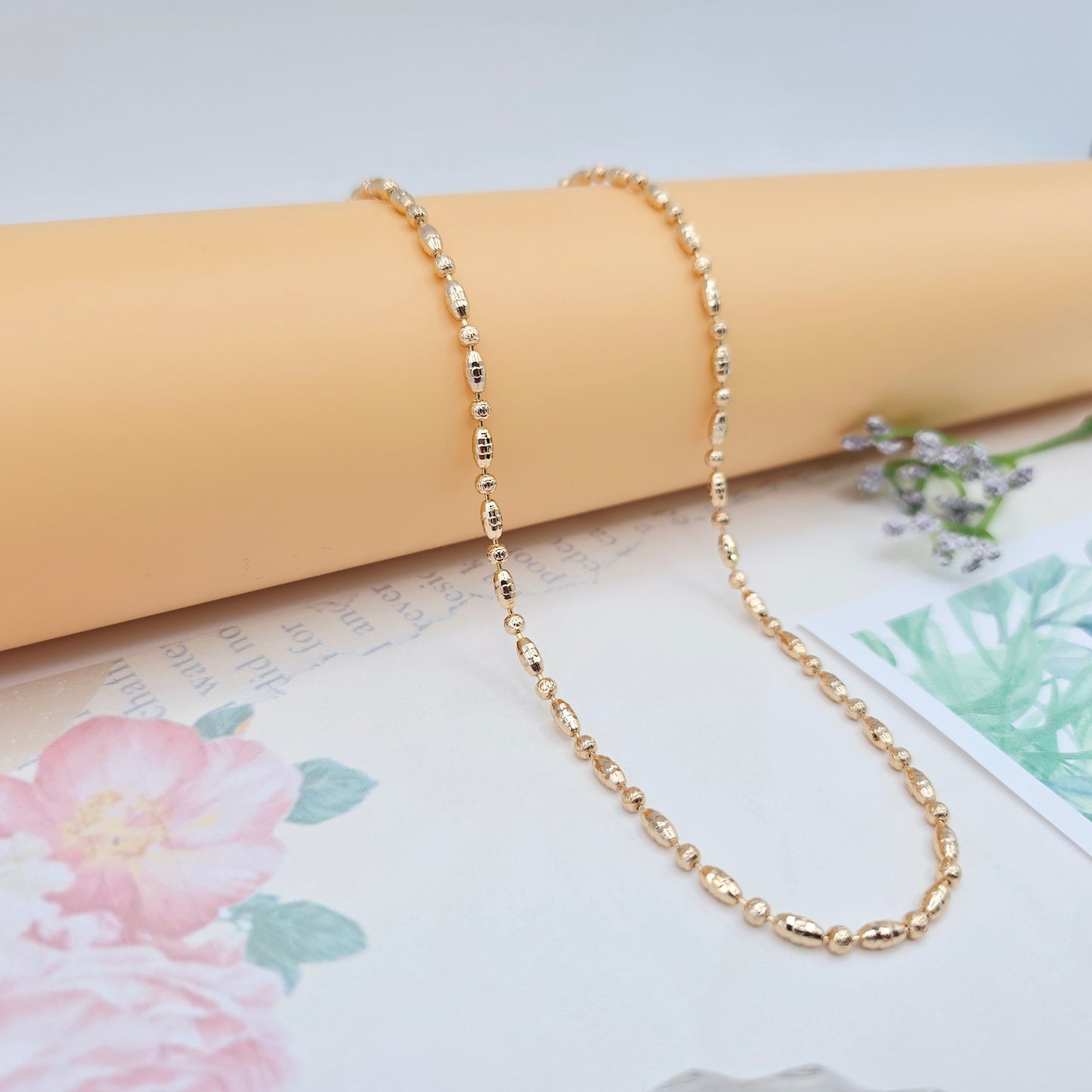 Rose Gold Bead Chain Necklace in Elegant Glossy Finish – 45cm, XPNL0041 (2005-1)