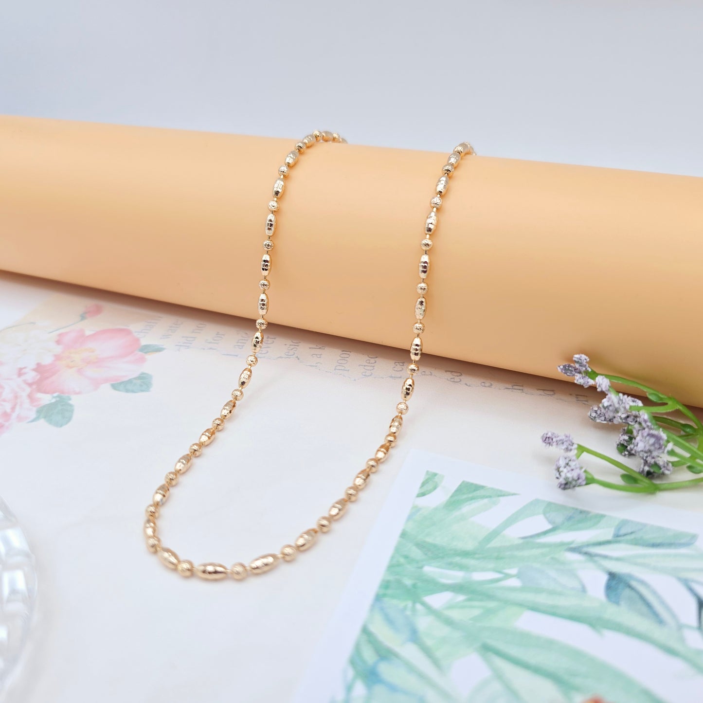 Rose Gold Bead Chain Necklace in Elegant Glossy Finish – 45cm, XPNL0041 (2005-1)