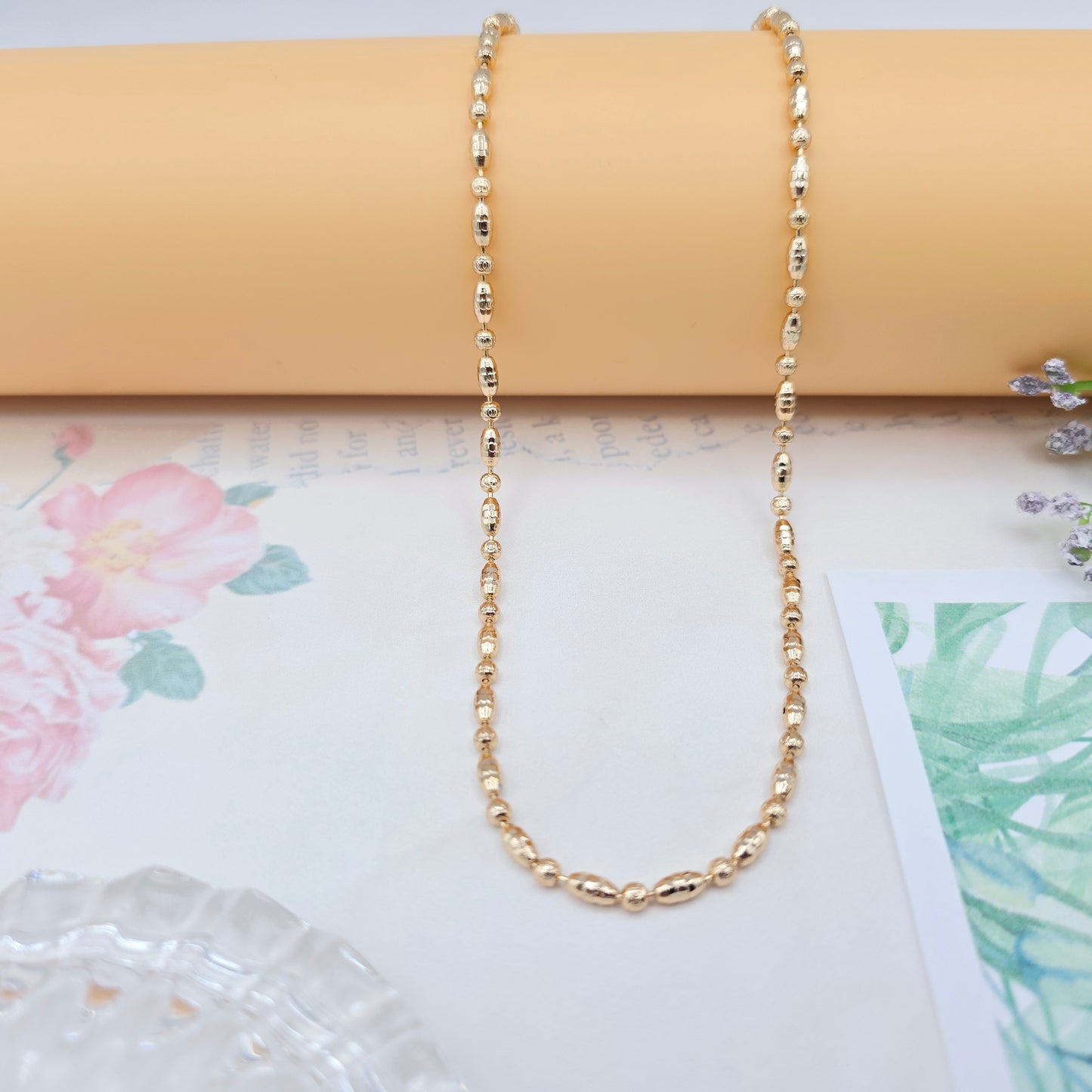 Rose Gold Bead Chain Necklace in Elegant Glossy Finish – 45cm, XPNL0041 (2005-1)