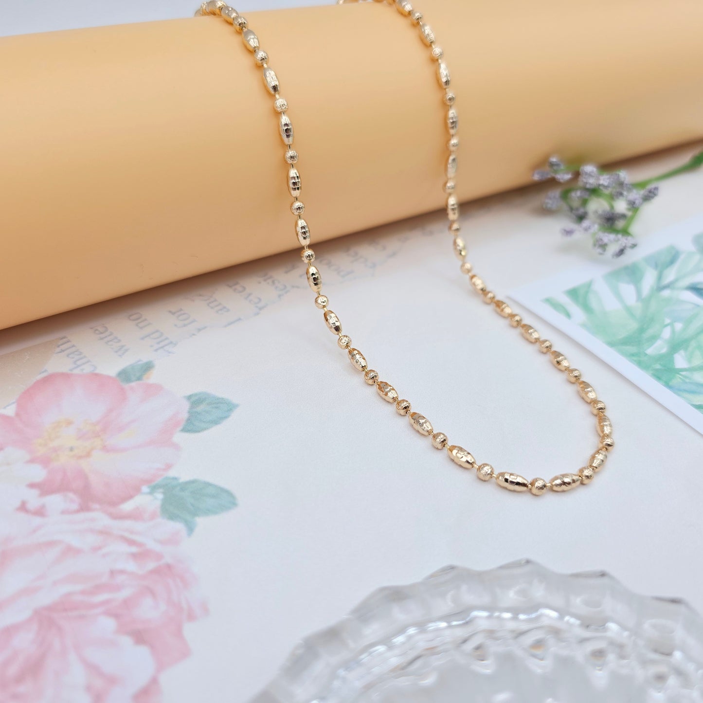 Rose Gold Bead Chain Necklace in Elegant Glossy Finish – 45cm, XPNL0041 (2005-1)