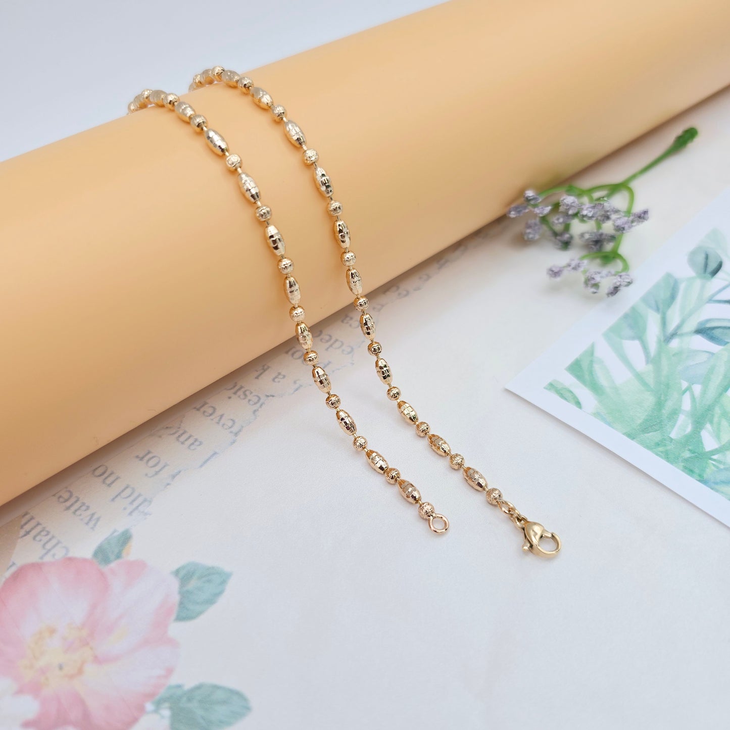 Rose Gold Bead Chain Necklace in Elegant Glossy Finish – 45cm, XPNL0041 (2005-1)