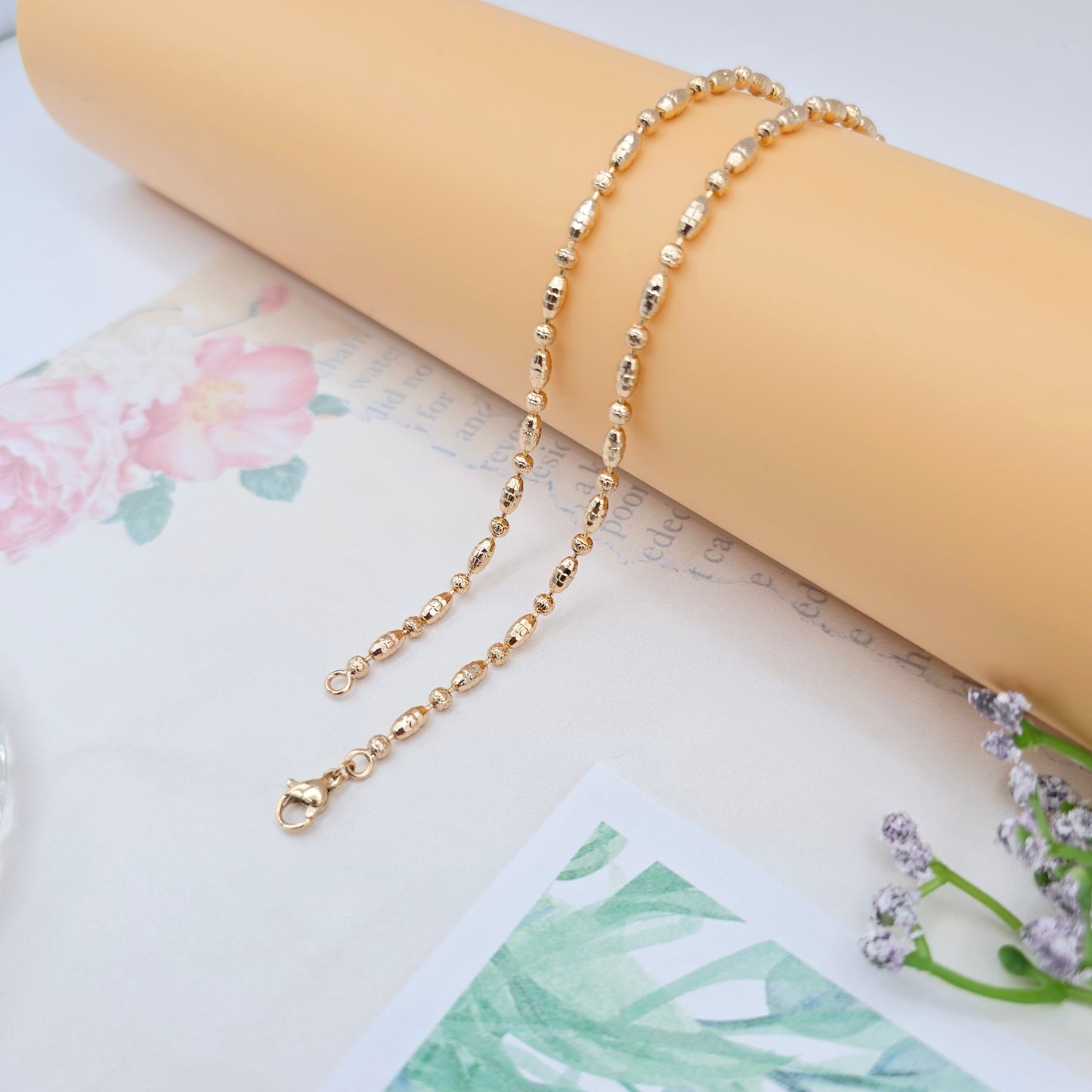 Rose Gold Bead Chain Necklace in Elegant Glossy Finish – 45cm, XPNL0041 (2005-1)