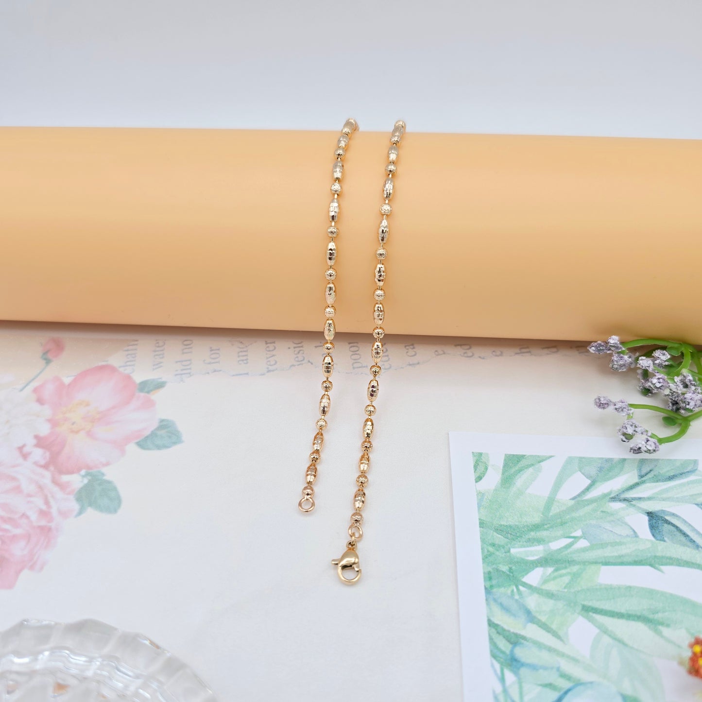 Rose Gold Bead Chain Necklace in Elegant Glossy Finish – 45cm, XPNL0041 (2005-1)