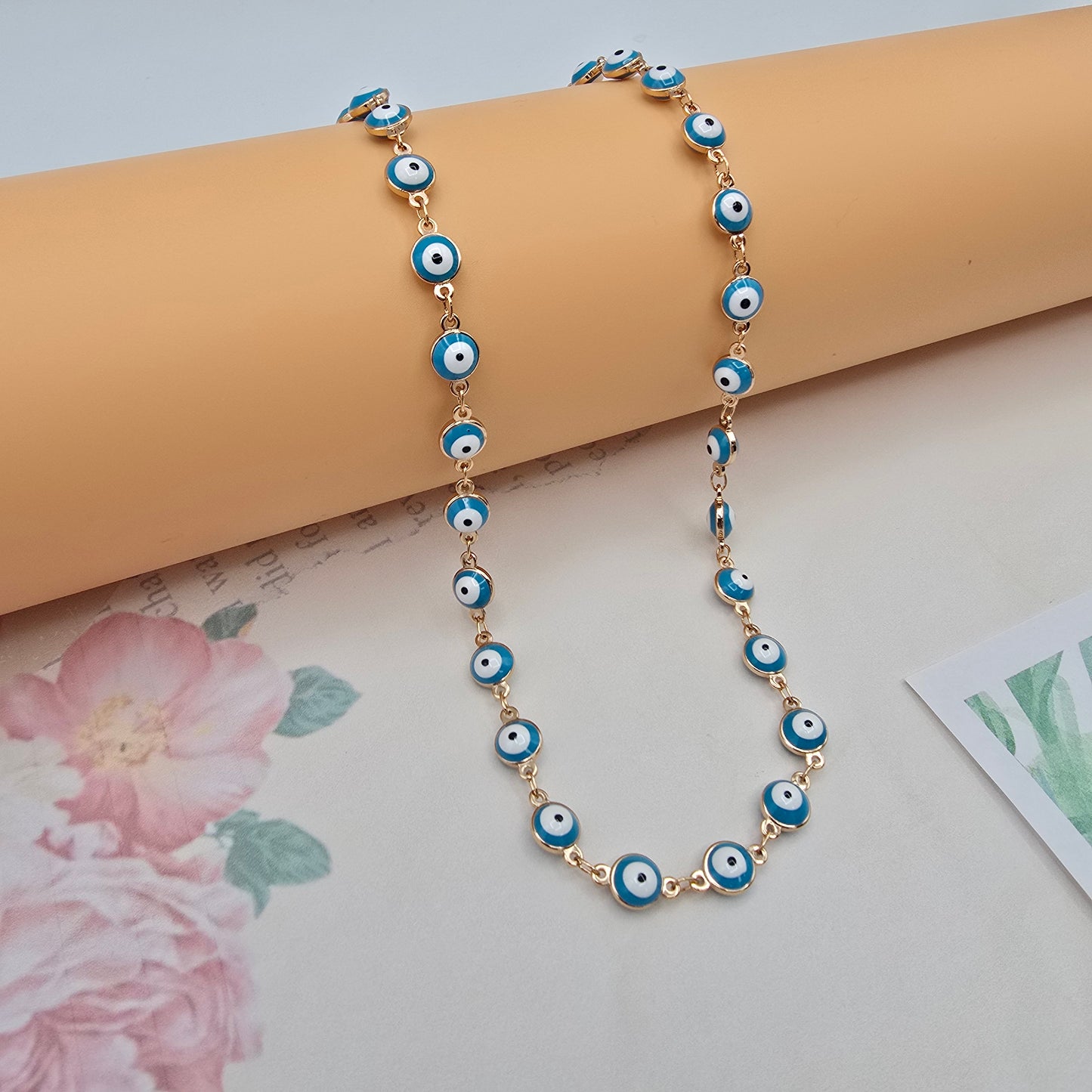 Rose Gold Evil Eye Necklace with Adjustable Extender, 51cm Length, XPNL0061 (2007-1)
