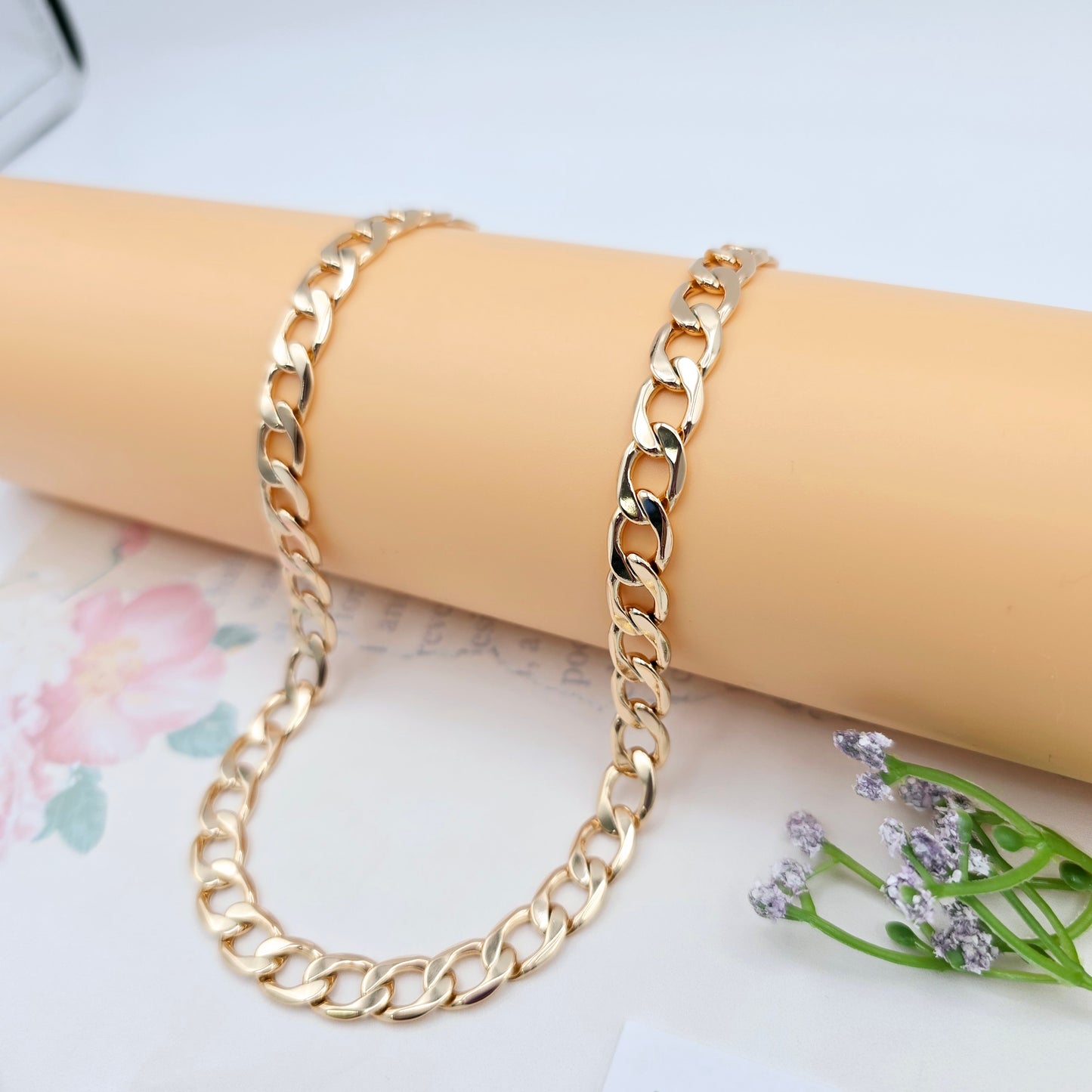 Rose Gold Cuban Chain Necklace Gold Plated Brass 49cm (19.3 Inches), XPNL0064 (2007-4)