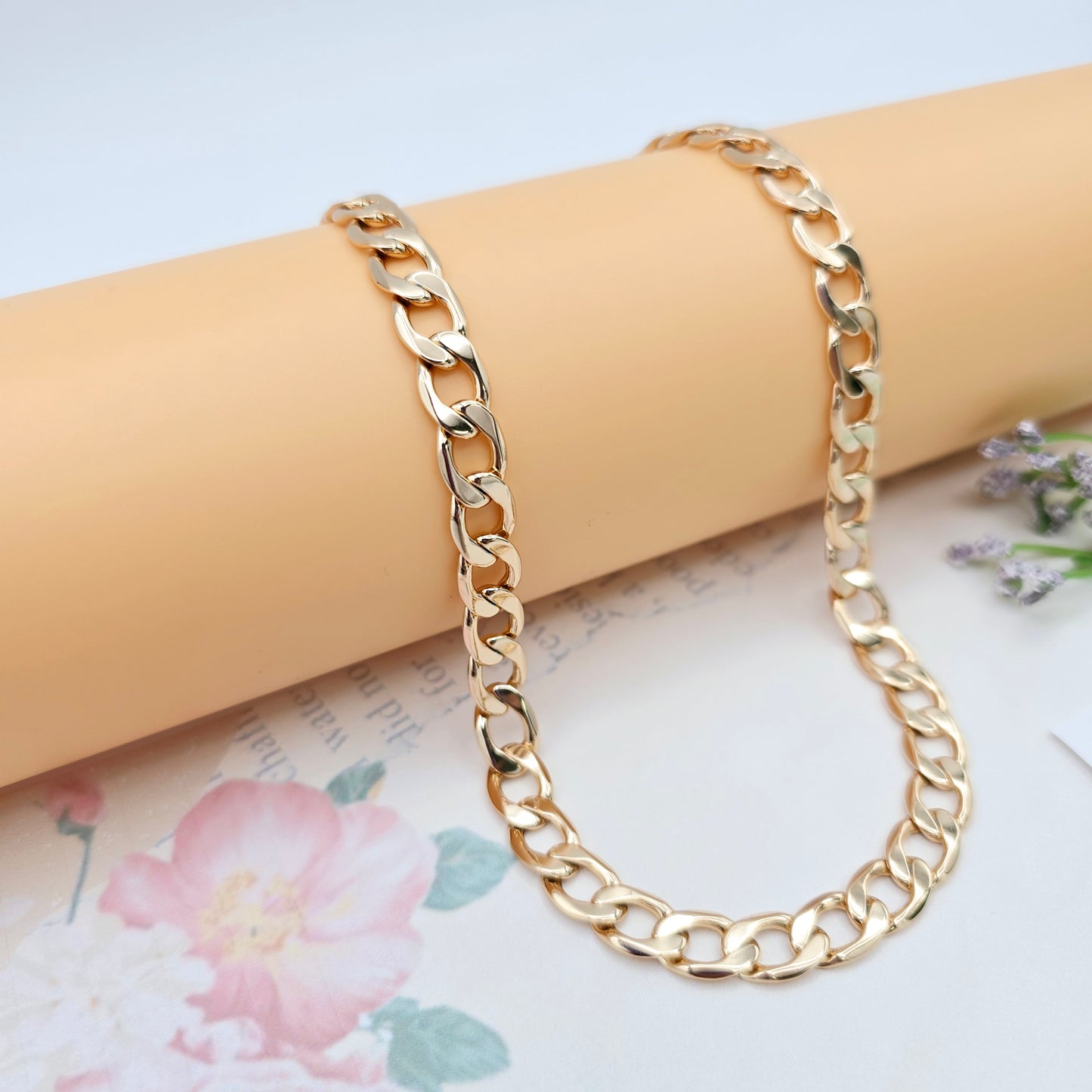 Rose Gold Cuban Chain Necklace Gold Plated Brass 49cm (19.3 Inches), XPNL0064 (2007-4)