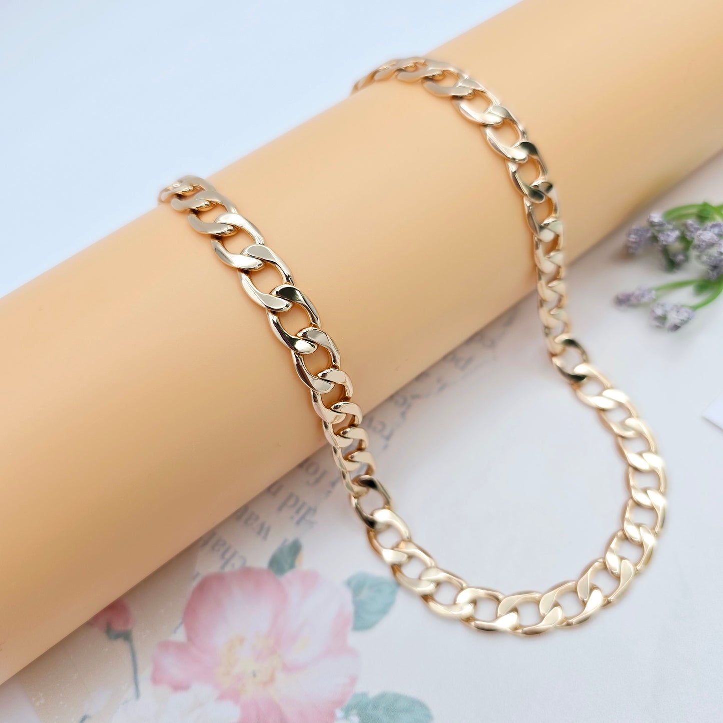 Rose Gold Cuban Chain Necklace Gold Plated Brass 49cm (19.3 Inches), XPNL0064 (2007-4)