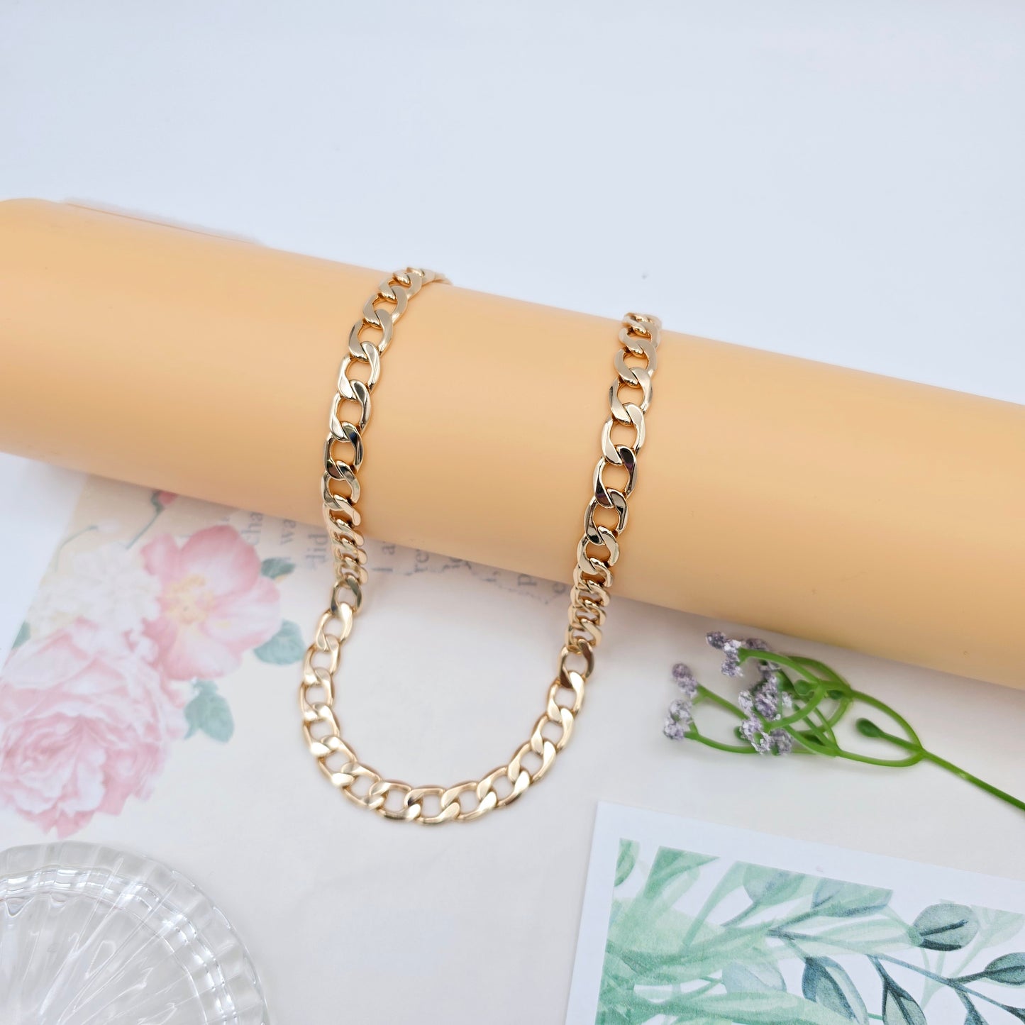 Rose Gold Cuban Chain Necklace Gold Plated Brass 49cm (19.3 Inches), XPNL0064 (2007-4)