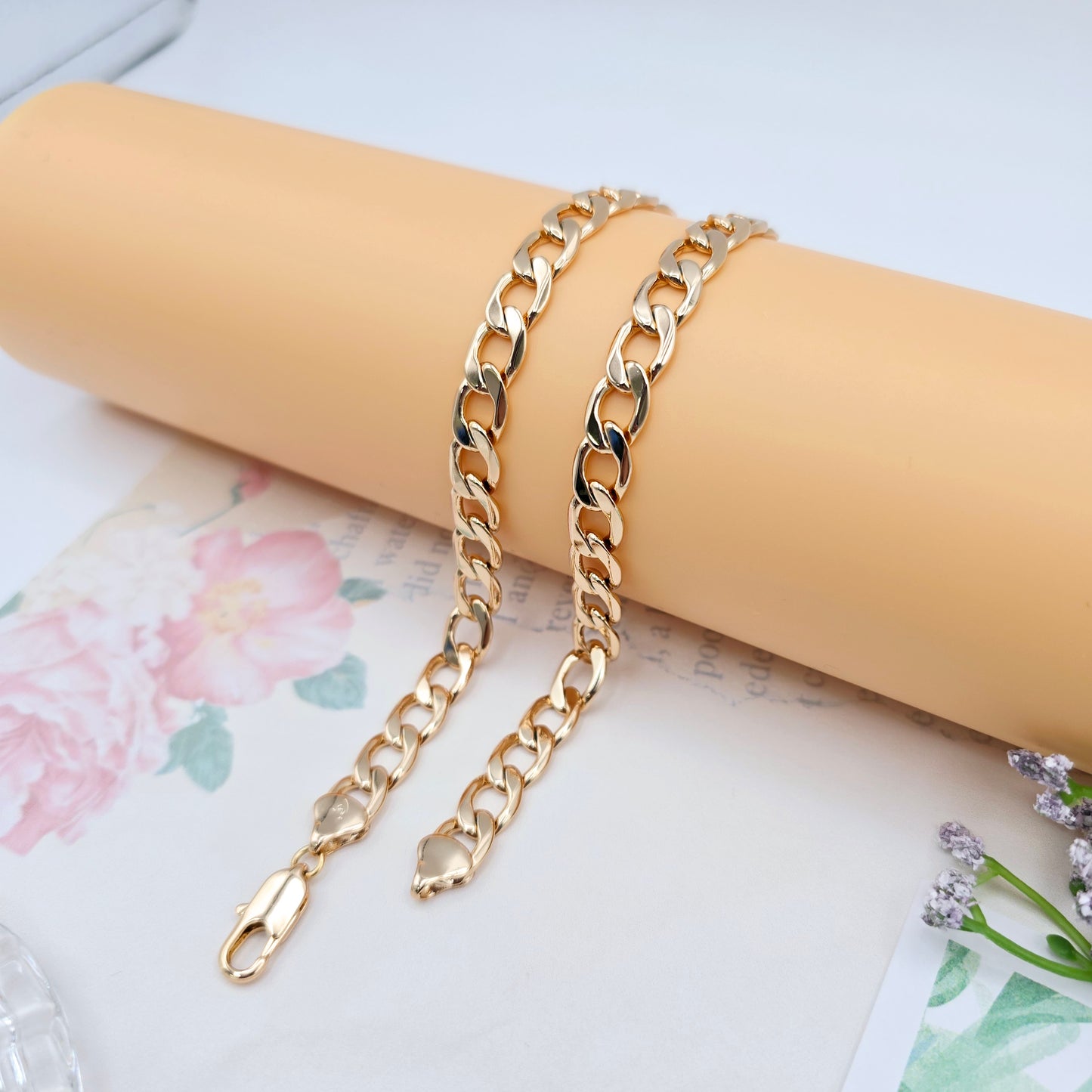 Rose Gold Cuban Chain Necklace Gold Plated Brass 49cm (19.3 Inches), XPNL0064 (2007-4)