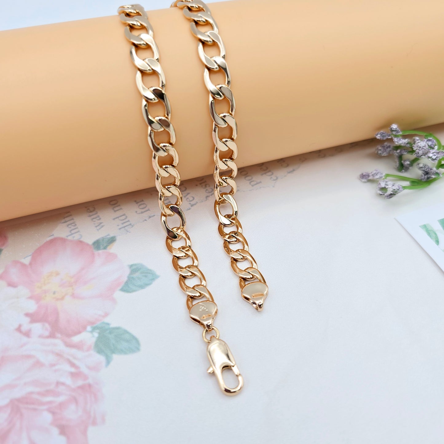 Rose Gold Cuban Chain Necklace Gold Plated Brass 49cm (19.3 Inches), XPNL0064 (2007-4)