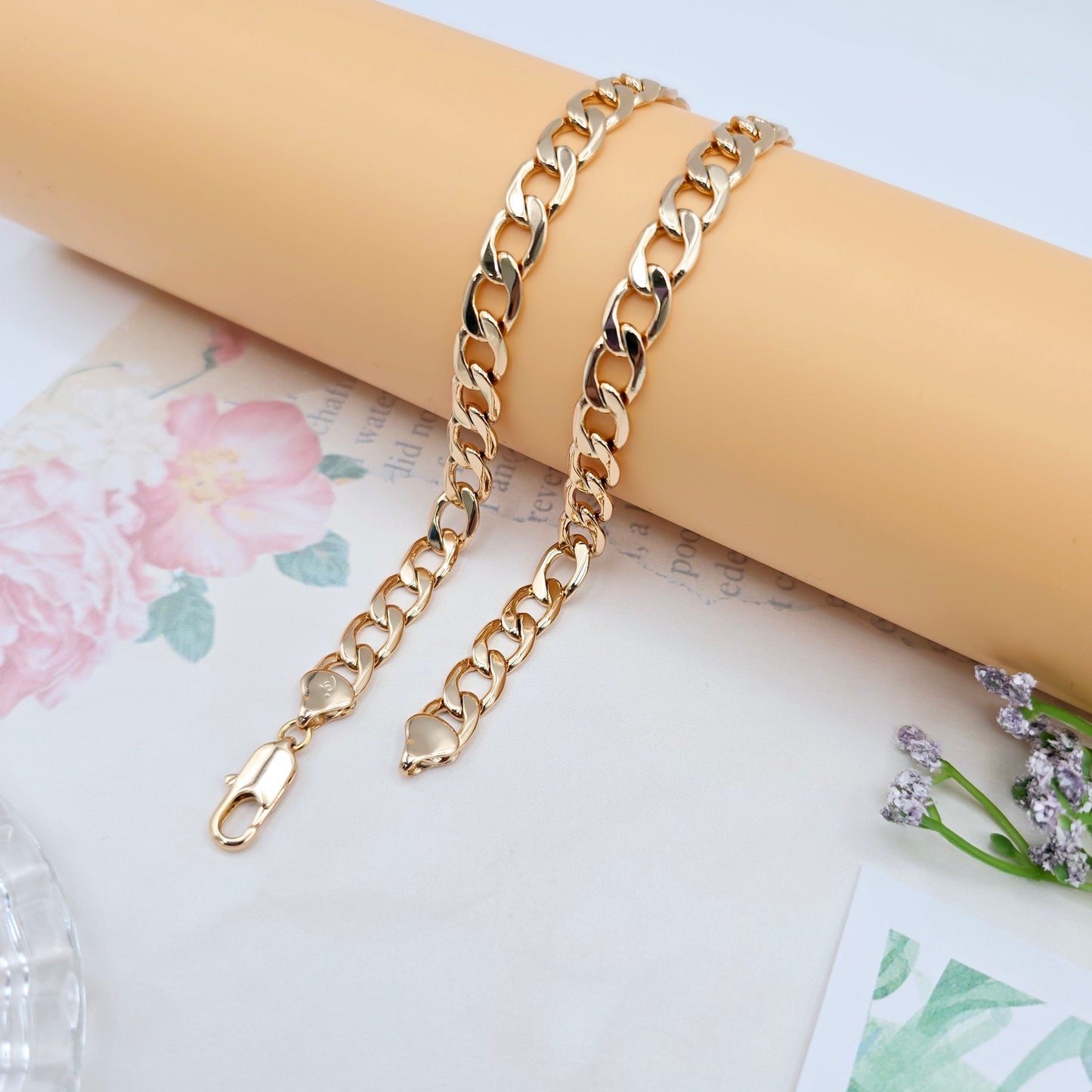 Rose Gold Cuban Chain Necklace Gold Plated Brass 49cm (19.3 Inches), XPNL0064 (2007-4)