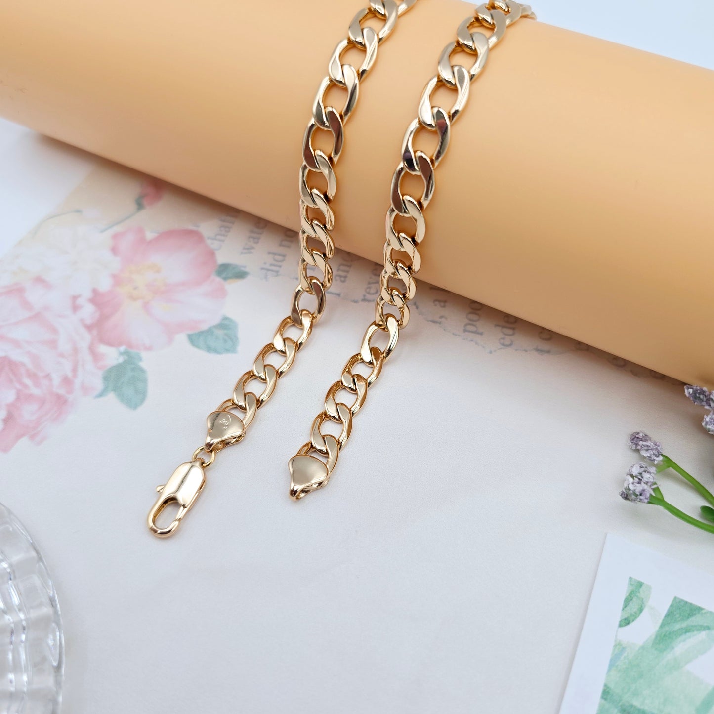 Rose Gold Cuban Chain Necklace Gold Plated Brass 49cm (19.3 Inches), XPNL0064 (2007-4)
