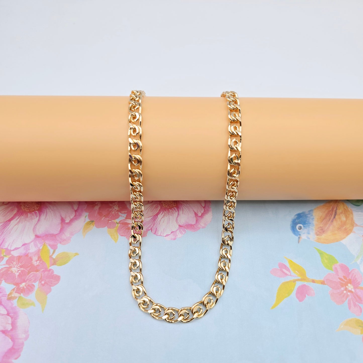Rose Gold Round Chain Necklace Gold Plated on High Quality Brass, XPNL0073 (2008-3)