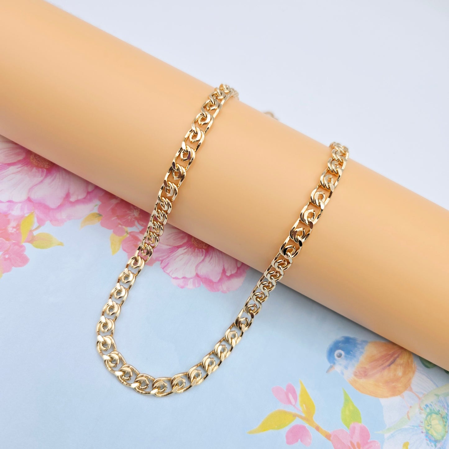 Rose Gold Round Chain Necklace Gold Plated on High Quality Brass, XPNL0073 (2008-3)