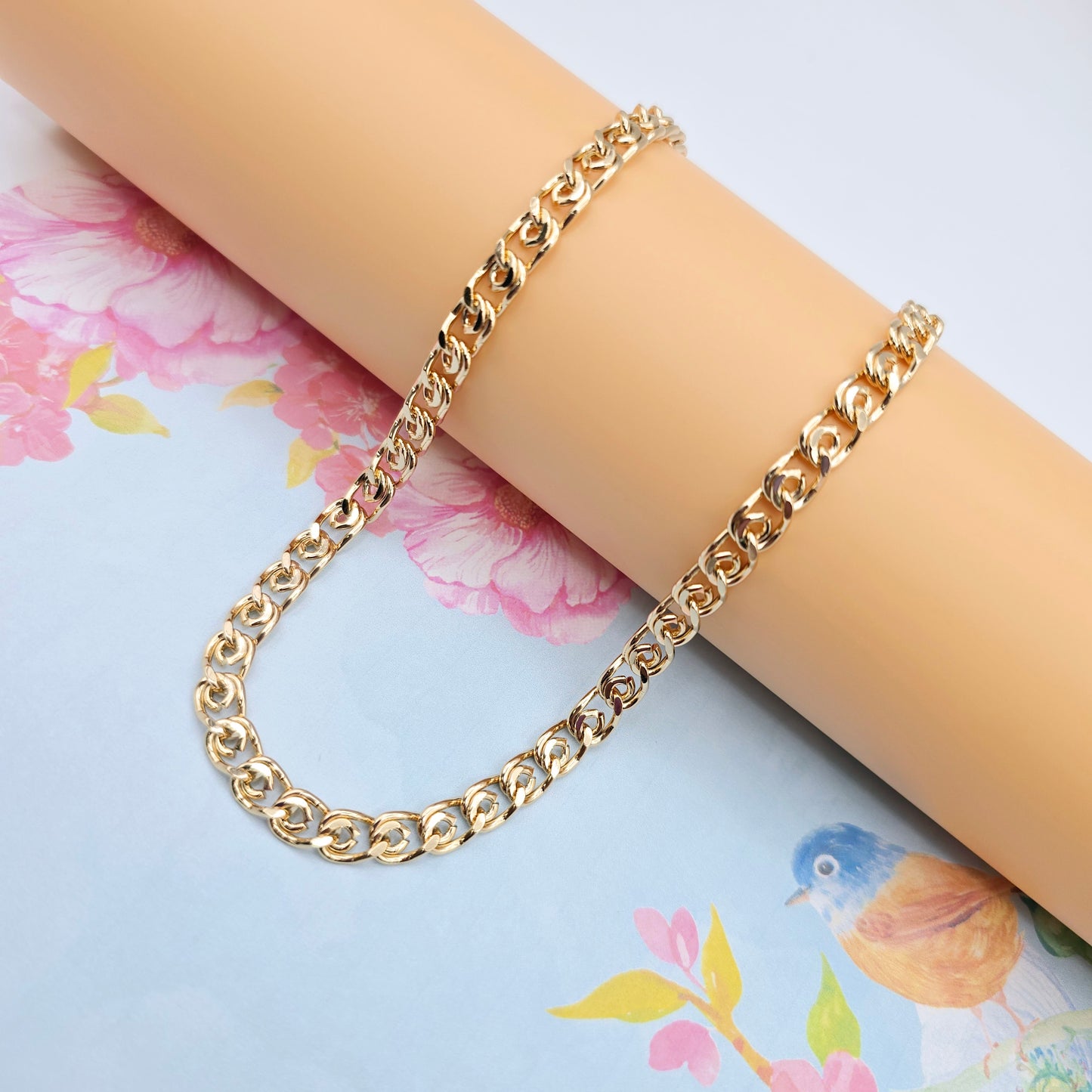 Rose Gold Round Chain Necklace Gold Plated on High Quality Brass, XPNL0073 (2008-3)
