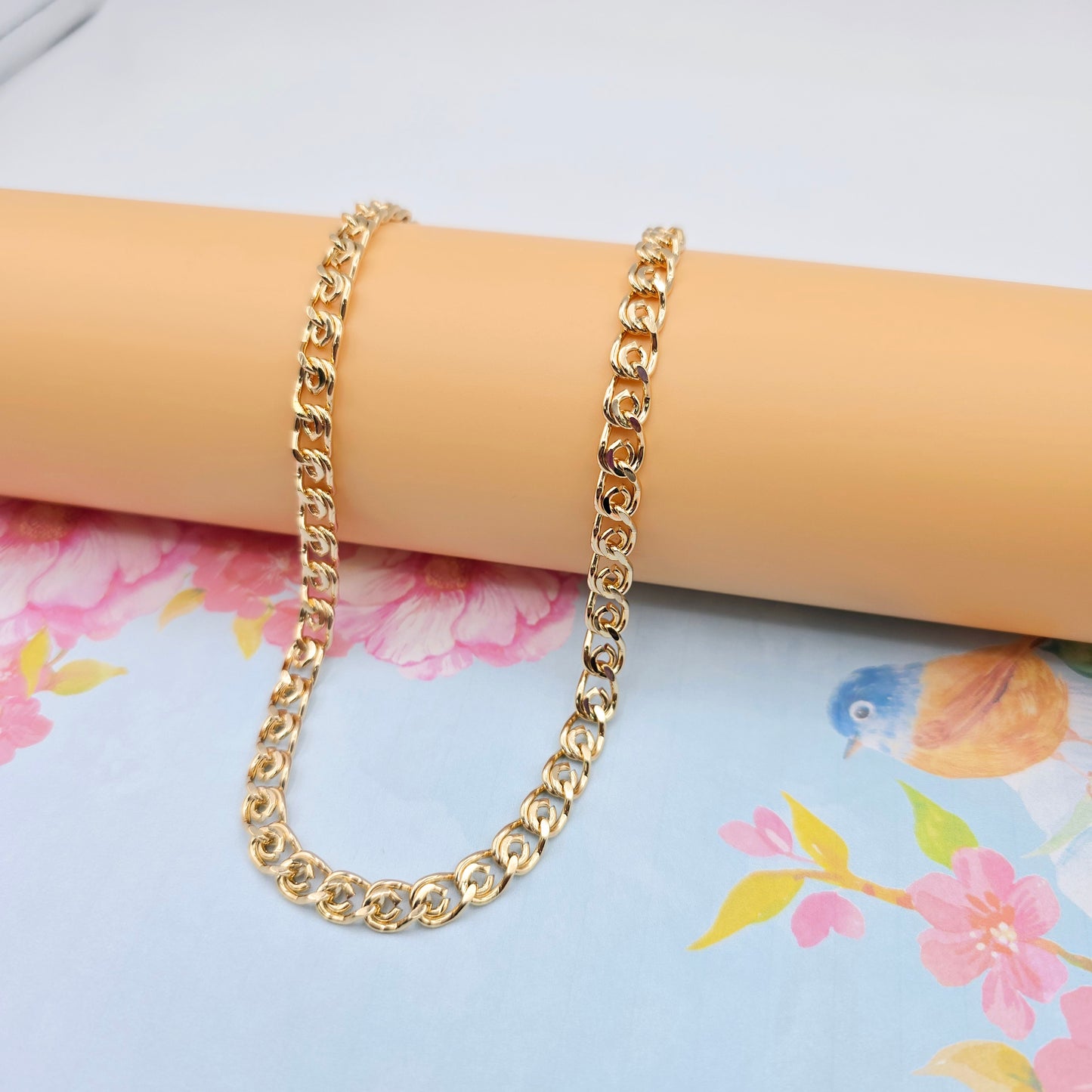 Rose Gold Round Chain Necklace Gold Plated on High Quality Brass, XPNL0073 (2008-3)