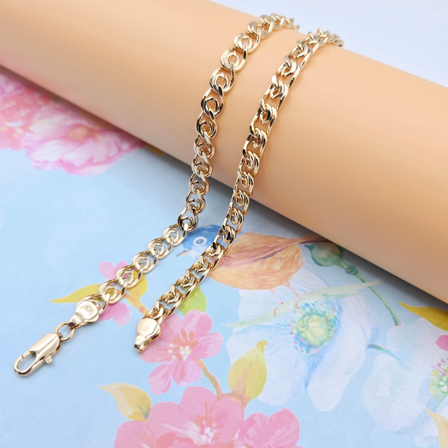 Rose Gold Round Chain Necklace Gold Plated on High Quality Brass, XPNL0073 (2008-3)