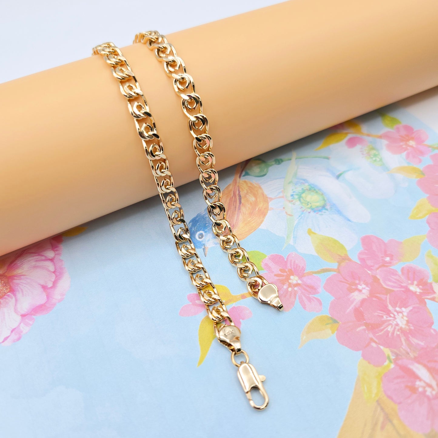 Rose Gold Round Chain Necklace Gold Plated on High Quality Brass, XPNL0073 (2008-3)