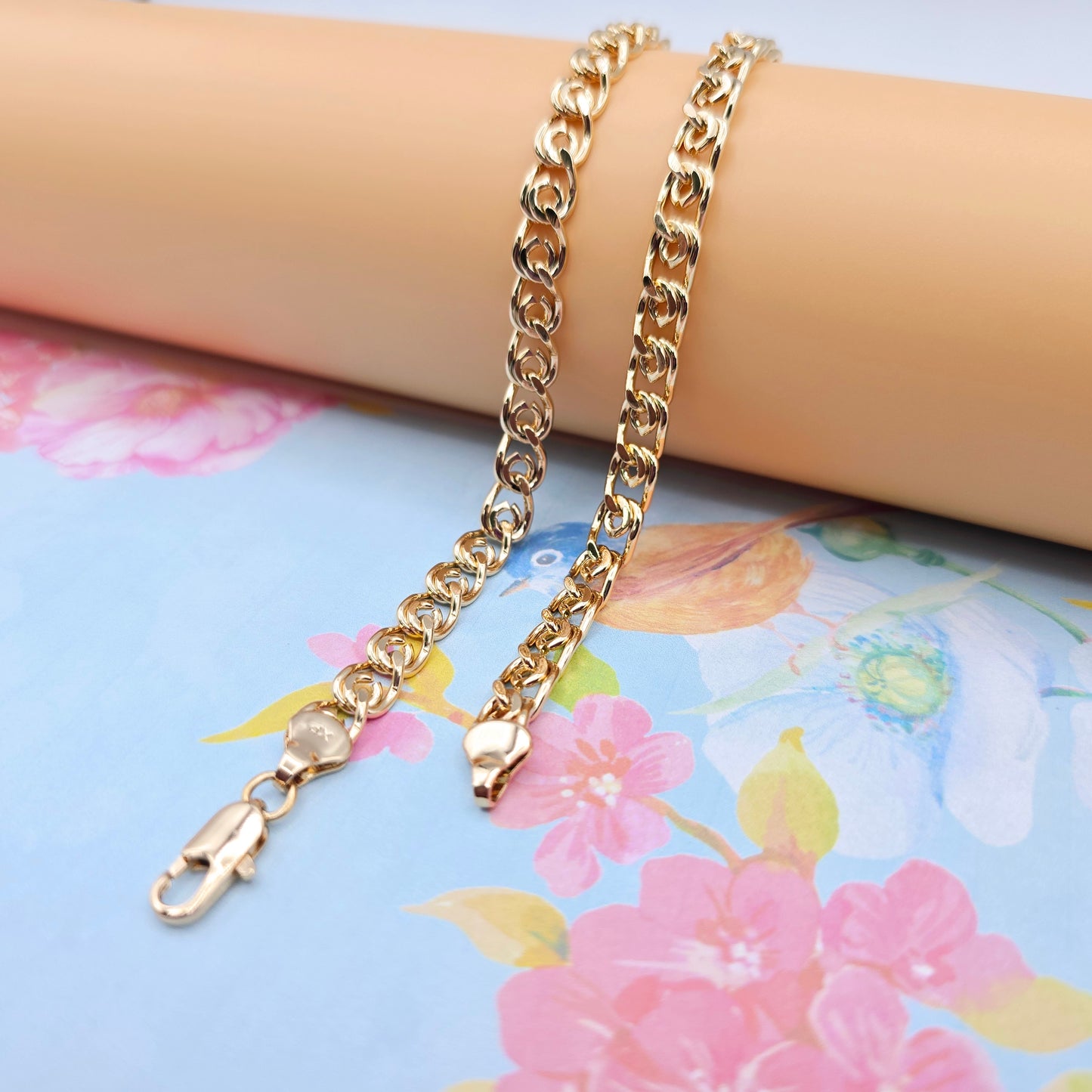 Rose Gold Round Chain Necklace Gold Plated on High Quality Brass, XPNL0073 (2008-3)