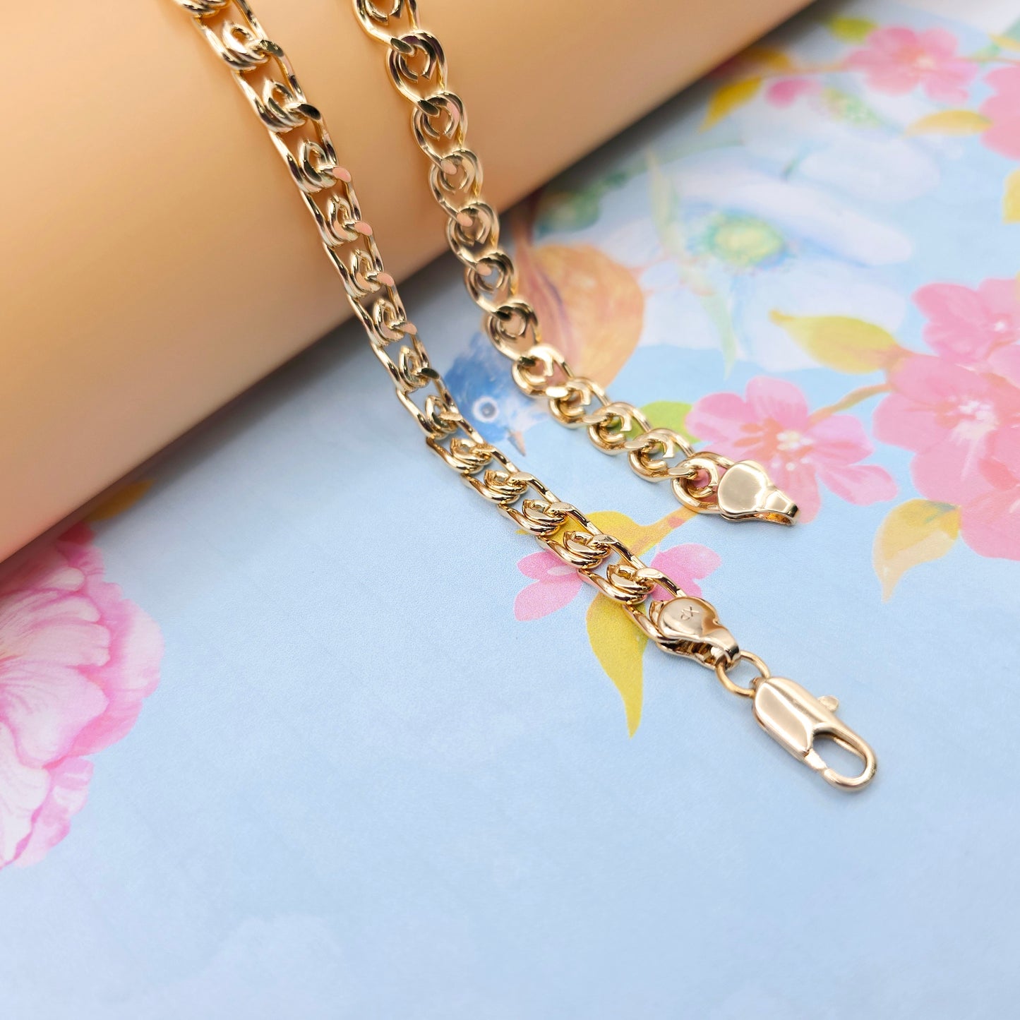Rose Gold Round Chain Necklace Gold Plated on High Quality Brass, XPNL0073 (2008-3)