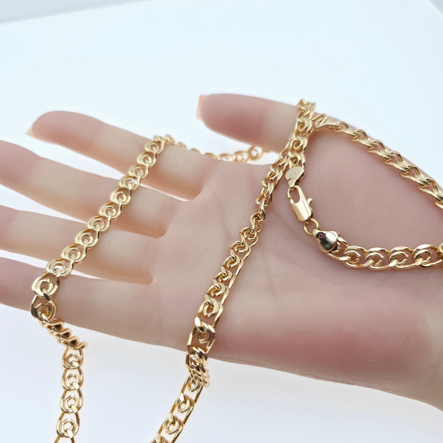 Rose Gold Round Chain Necklace Gold Plated on High Quality Brass, XPNL0073 (2008-3)