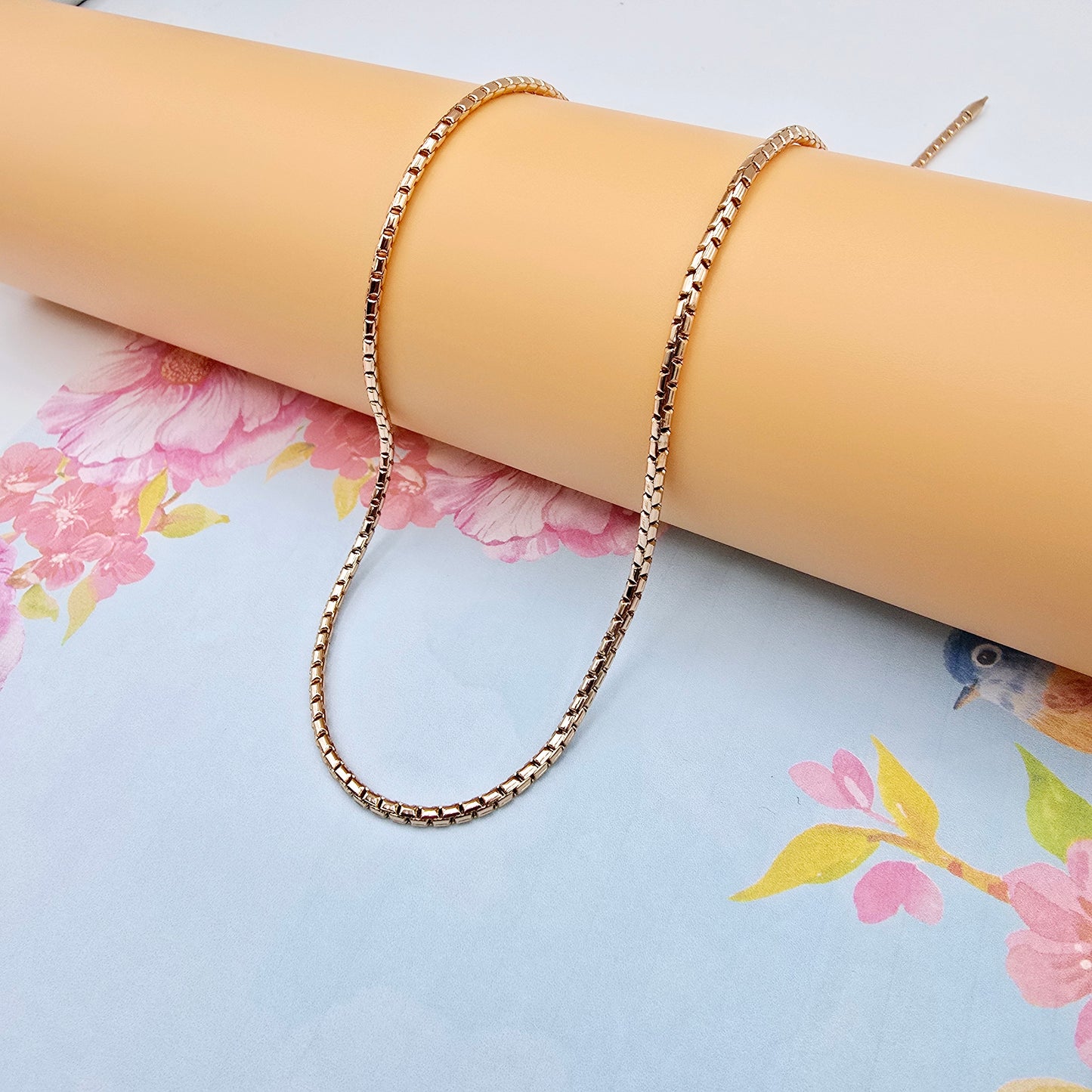 Slim Rose Gold Box Chain Necklace for Men & Women, 19.7 Inch Length, XPNL0077 (2008-7)