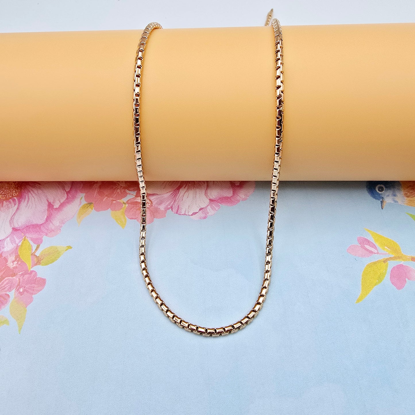 Slim Rose Gold Box Chain Necklace for Men & Women, 19.7 Inch Length, XPNL0077 (2008-7)