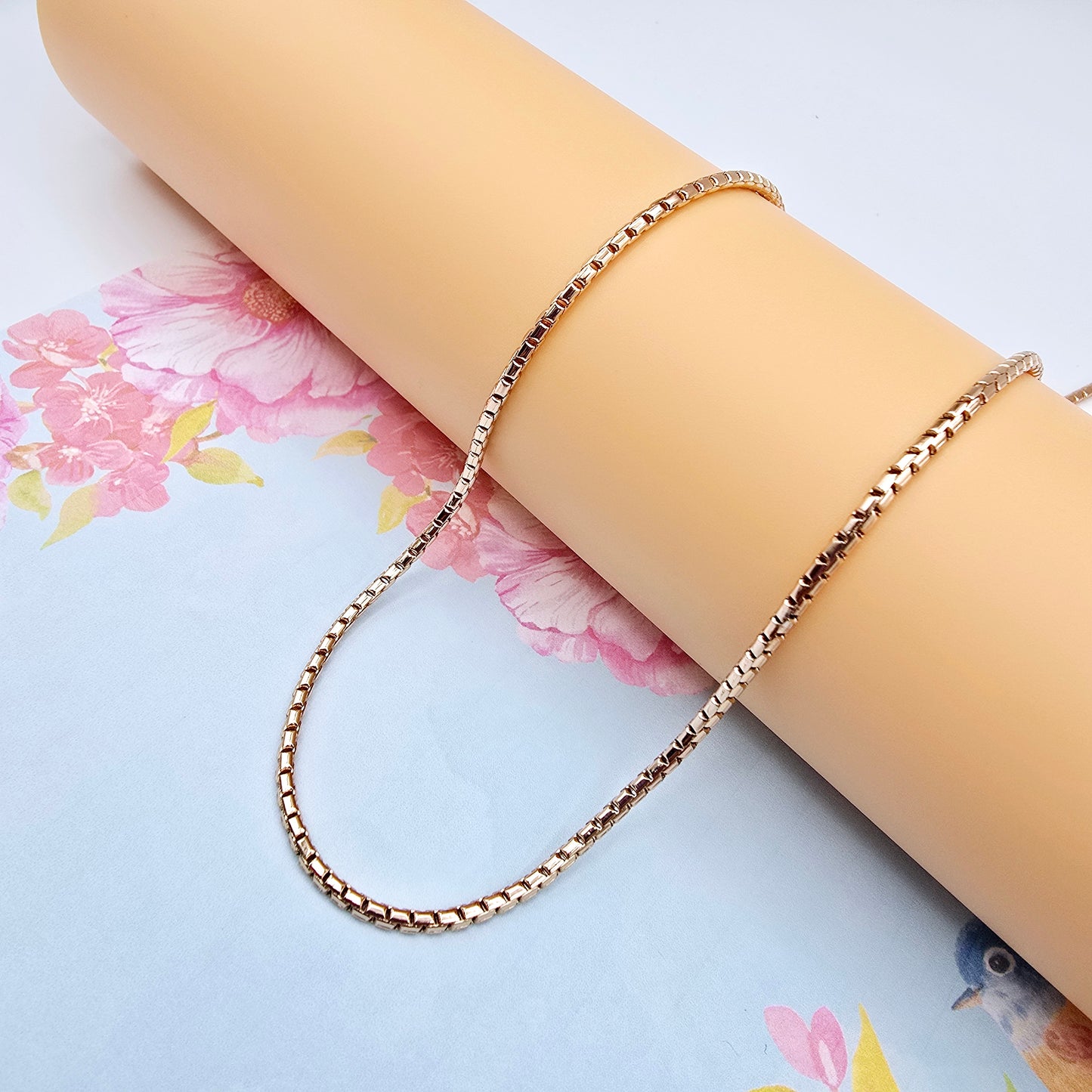 Slim Rose Gold Box Chain Necklace for Men & Women, 19.7 Inch Length, XPNL0077 (2008-7)