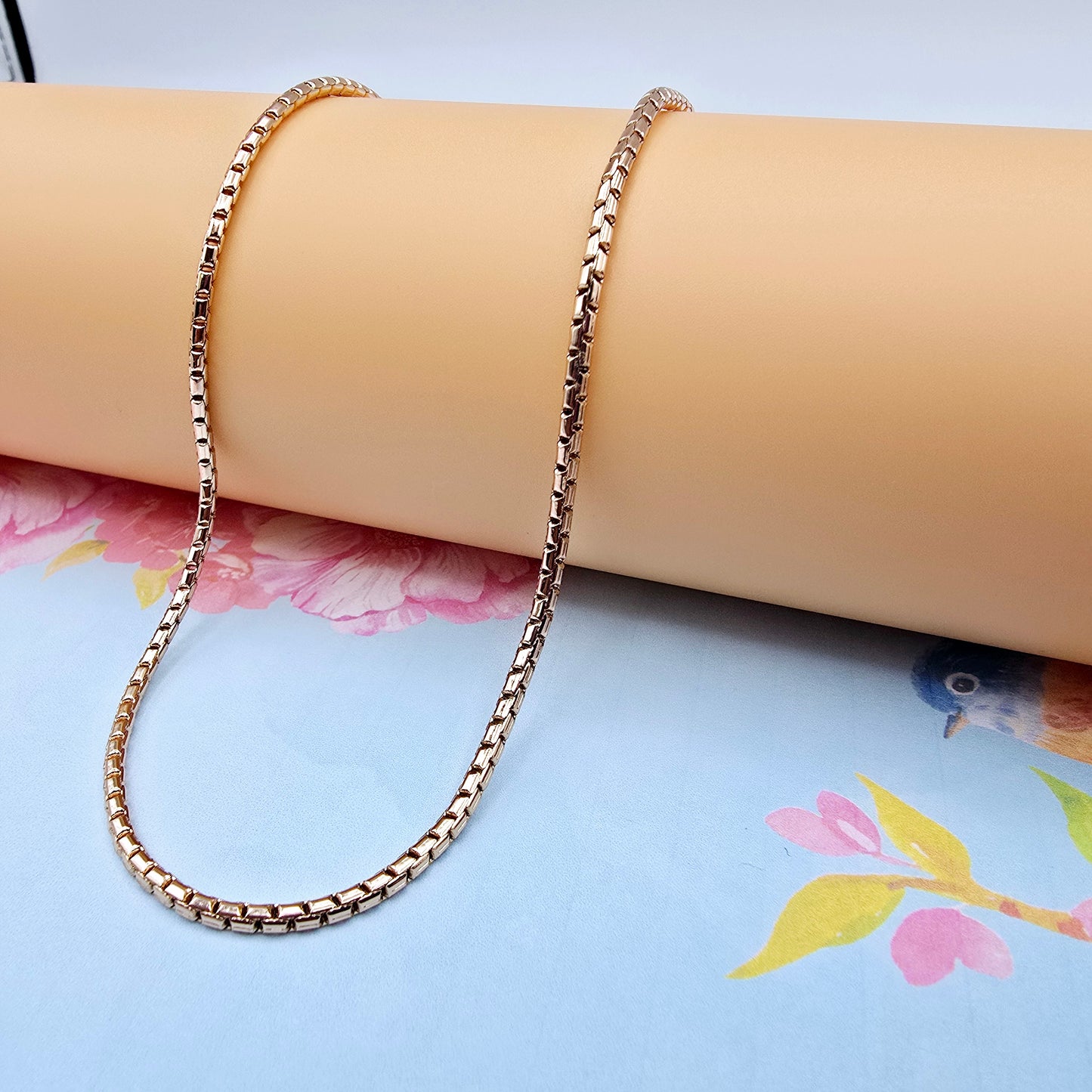 Slim Rose Gold Box Chain Necklace for Men & Women, 19.7 Inch Length, XPNL0077 (2008-7)