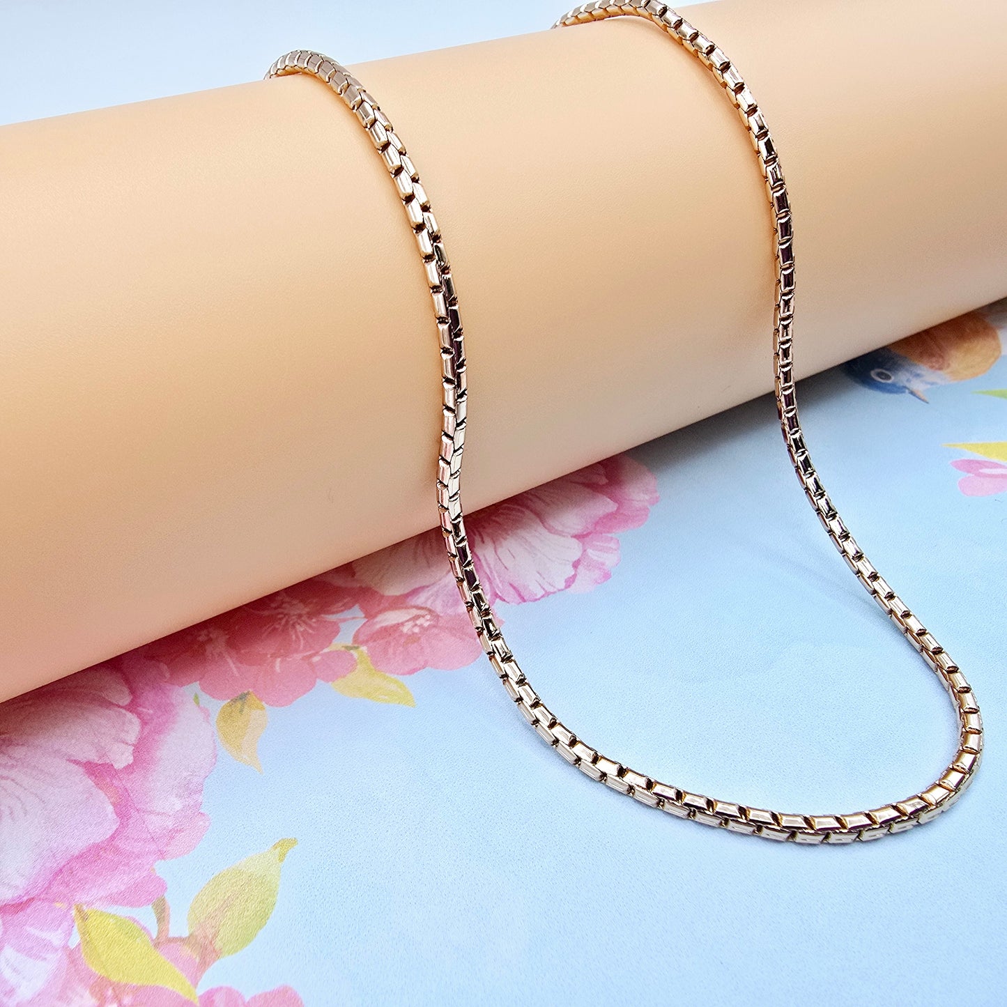 Slim Rose Gold Box Chain Necklace for Men & Women, 19.7 Inch Length, XPNL0077 (2008-7)