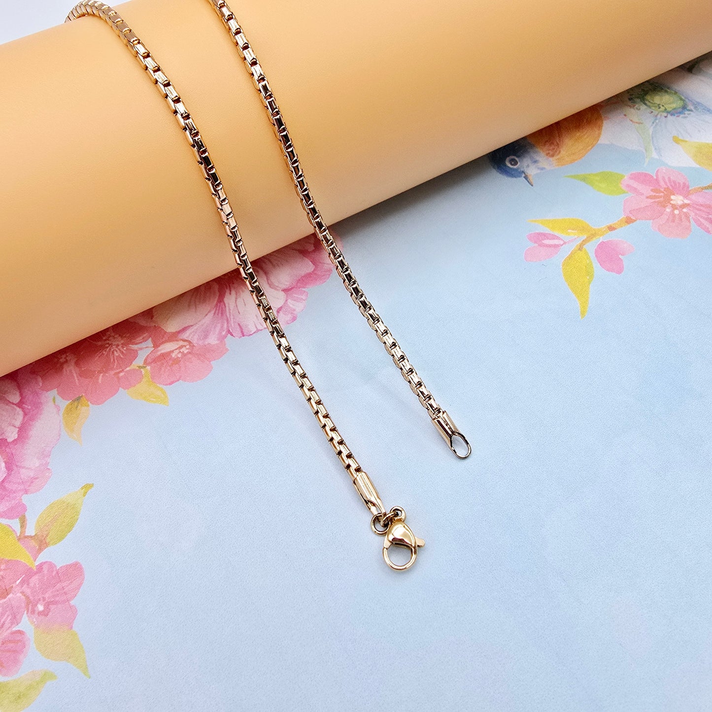 Slim Rose Gold Box Chain Necklace for Men & Women, 19.7 Inch Length, XPNL0077 (2008-7)