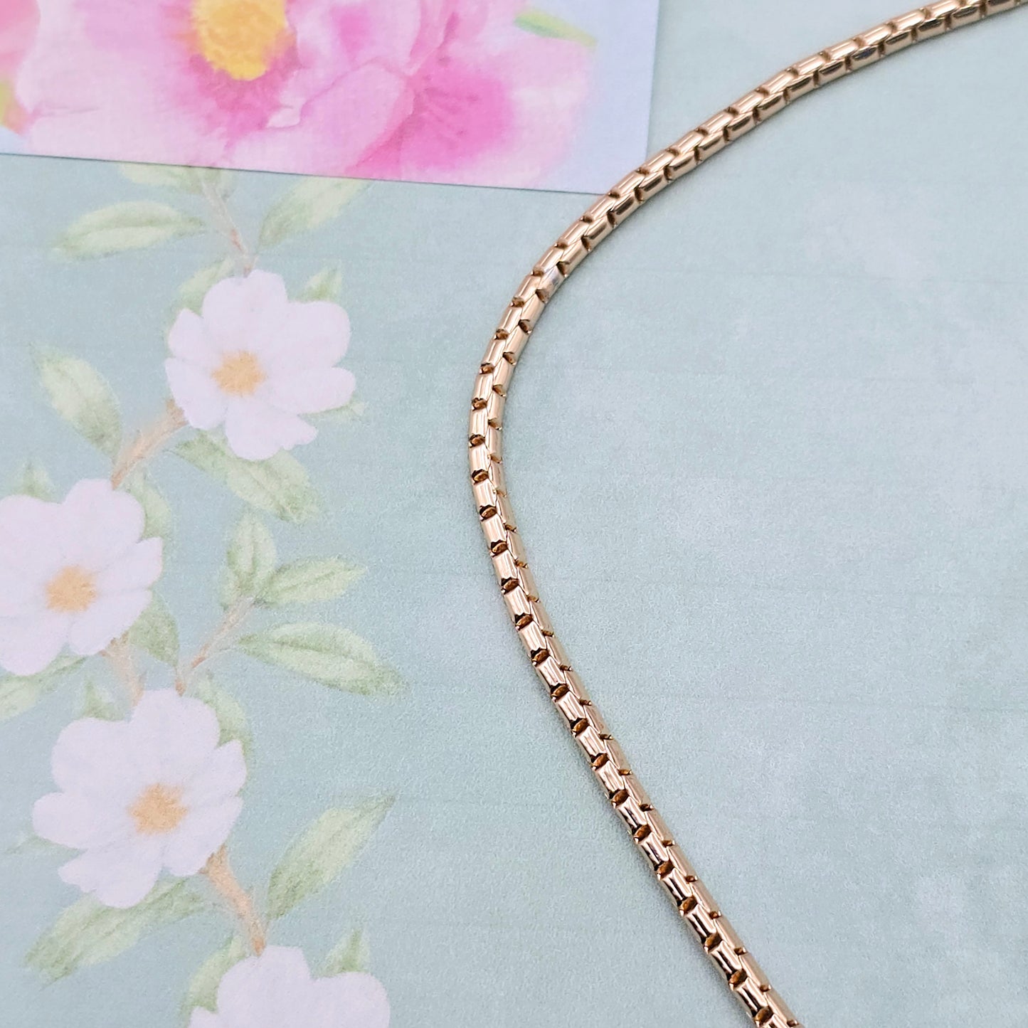 Slim Rose Gold Box Chain Necklace for Men & Women, 19.7 Inch Length, XPNL0077 (2008-7)