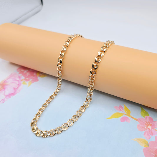 Polished Rose Gold Round Curb Chain Necklace, 19.7 Inch Unisex, XPNL0087 (2009-7)