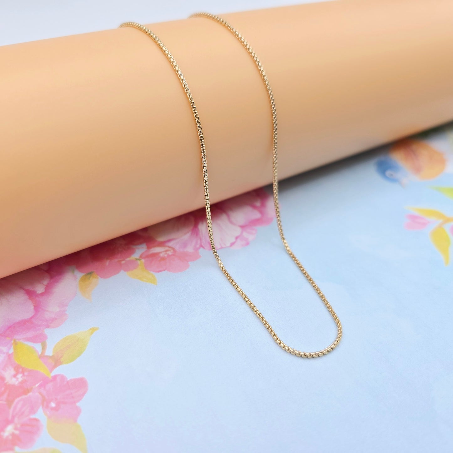 Minimal Rose Gold Box Chain Necklace for Women, 19.7 Inch Length, XPNL0089 (2009-9)