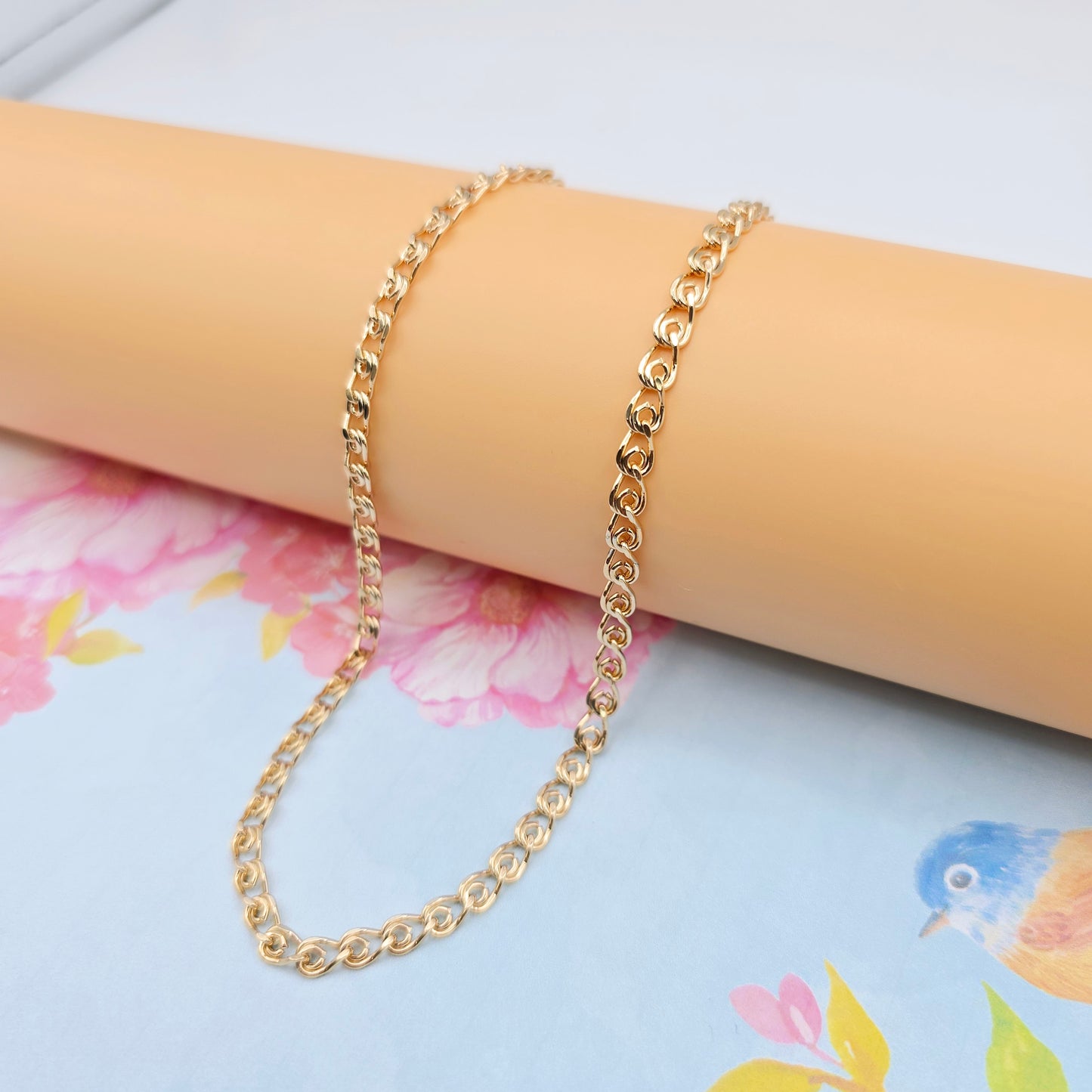 Glossy Rose Gold Heart Link Chain Necklace, 23.6 Inch Romantic Style, XPNL0090 (2009-10)