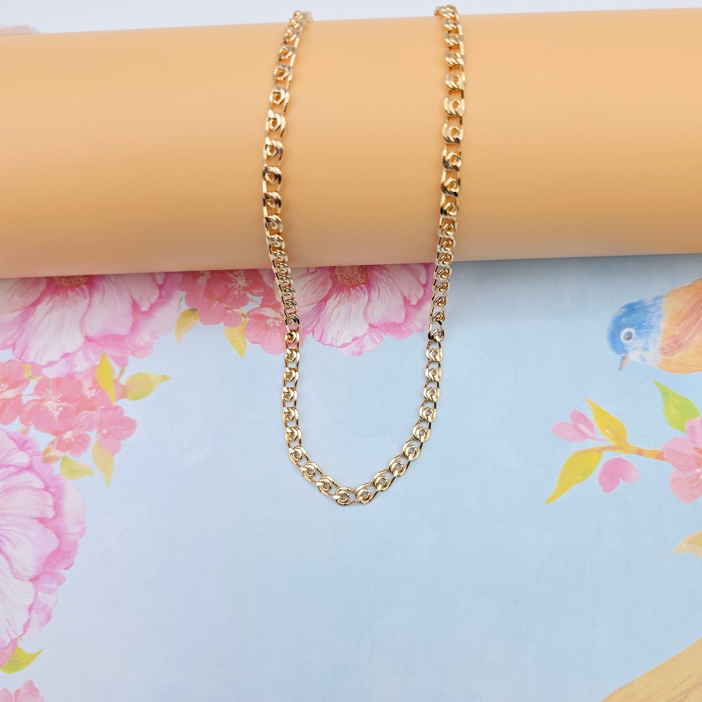 Glossy Rose Gold Heart Link Chain Necklace, 23.6 Inch Romantic Style, XPNL0090 (2009-10)