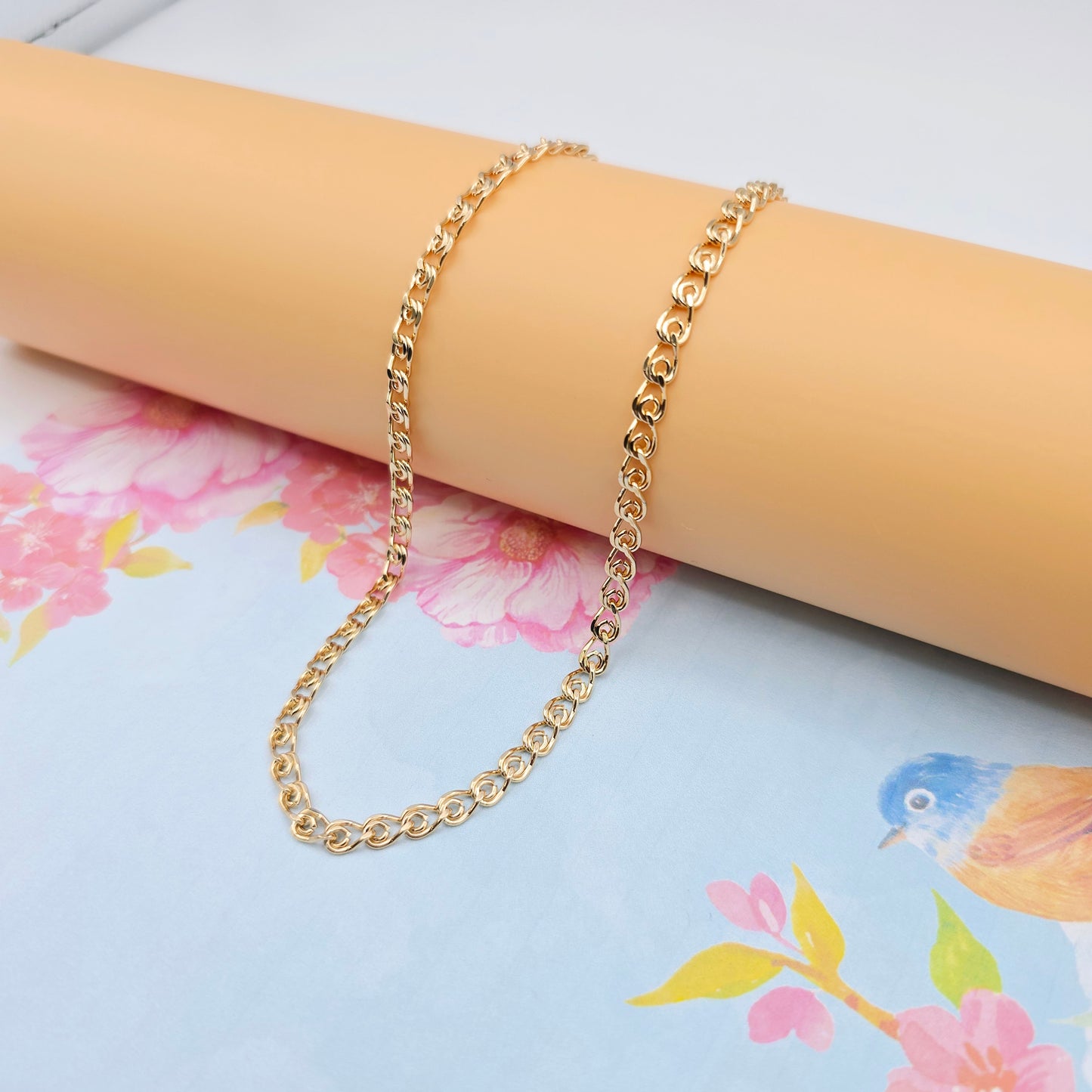 Glossy Rose Gold Heart Link Chain Necklace, 23.6 Inch Romantic Style, XPNL0090 (2009-10)